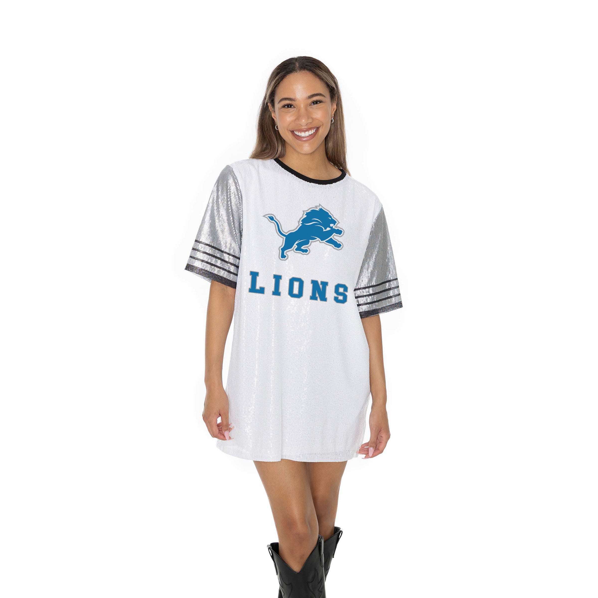 DETROIT LIONS BLING IT FULL SEQUIN JERSEY DRESS