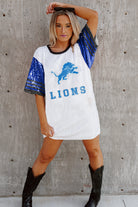 DETROIT LIONS CHIC CHAMPS FULL SEQUIN JERSEY DRESS