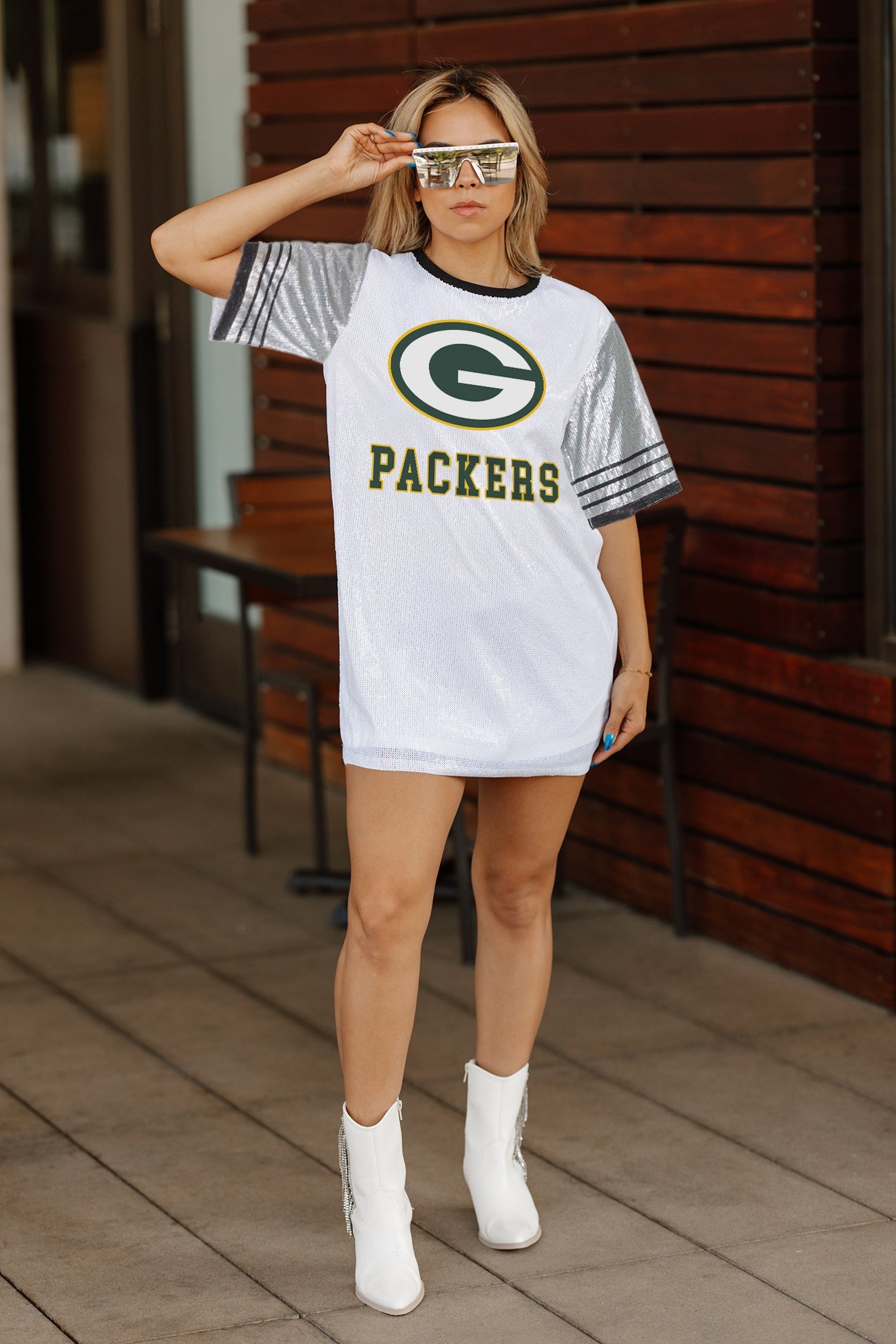 GREEN BAY PACKERS BLING IT FULL SEQUIN JERSEY DRESS