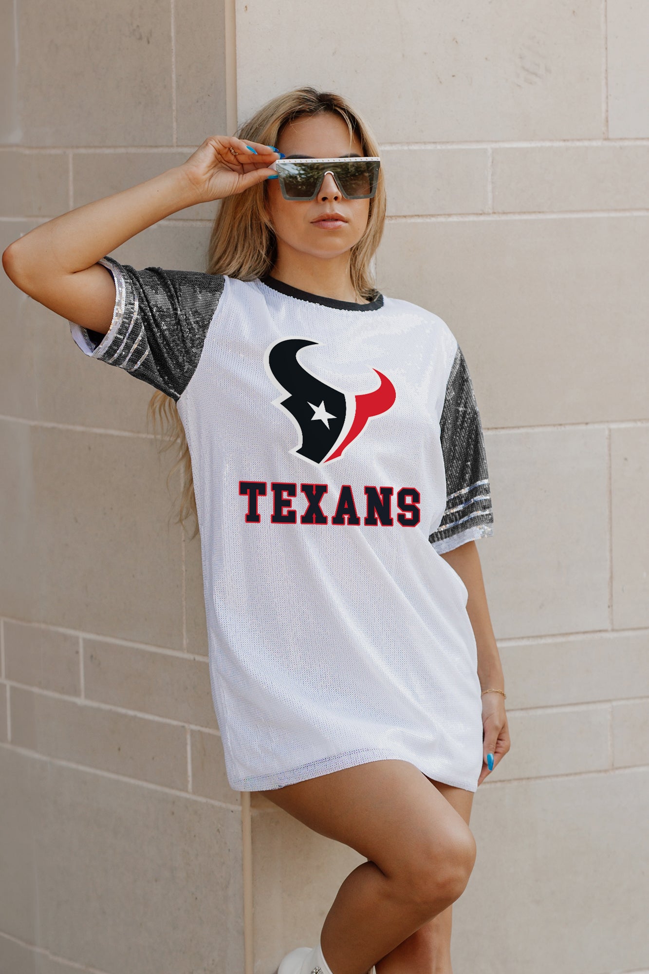 HOUSTON TEXANS BLING IT FULL SEQUIN JERSEY DRESS