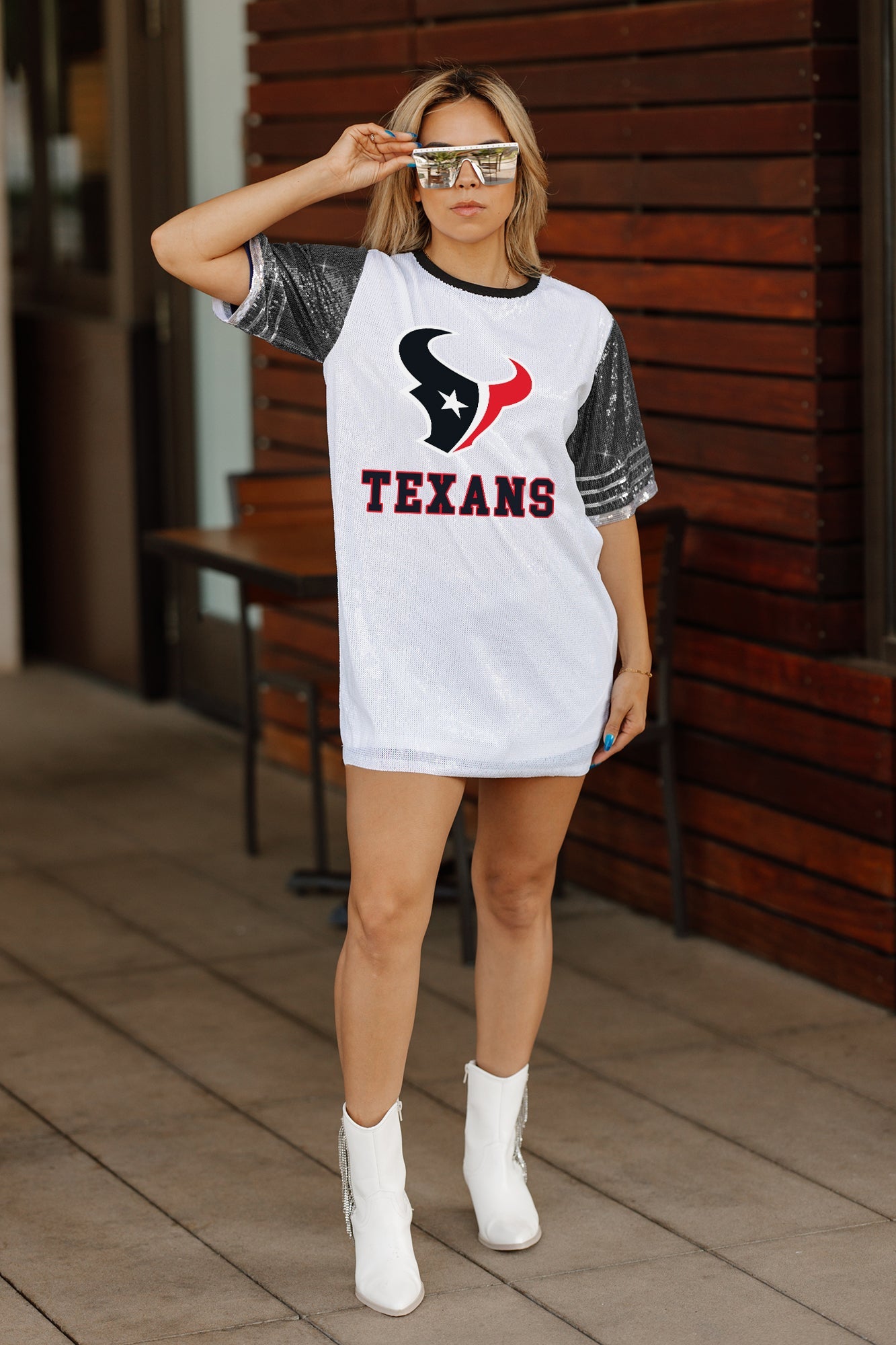 HOUSTON TEXANS BLING IT FULL SEQUIN JERSEY DRESS