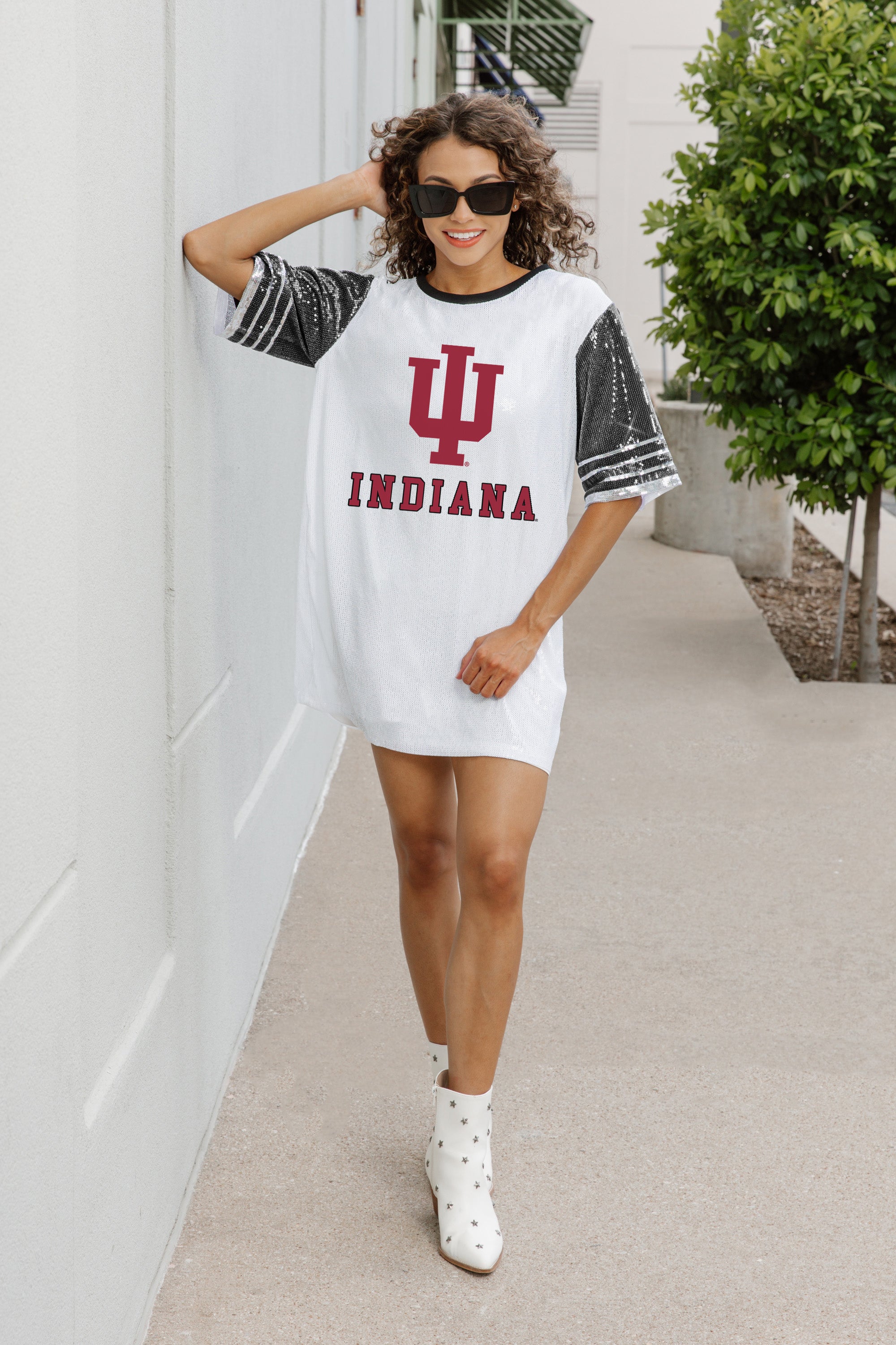 INDIANA HOOSIERS BLING IT FULL SEQUIN JERSEY DRESS