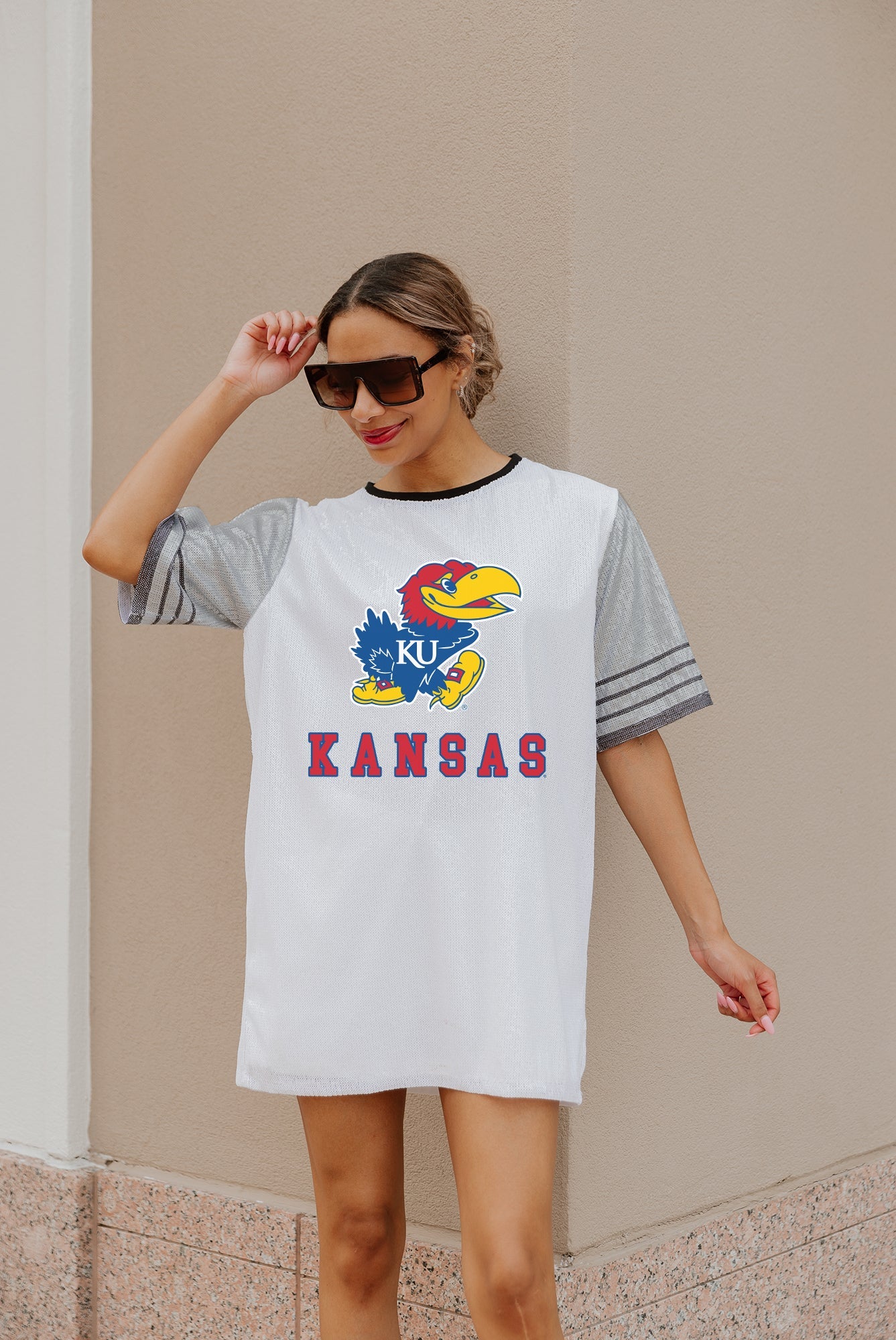 KANSAS JAYHAWKS BLING IT FULL SEQUIN JERSEY DRESS