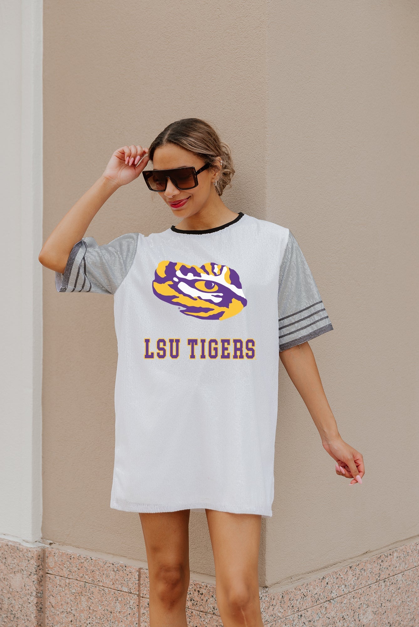 LSU TIGERS BLING IT FULL SEQUIN JERSEY DRESS