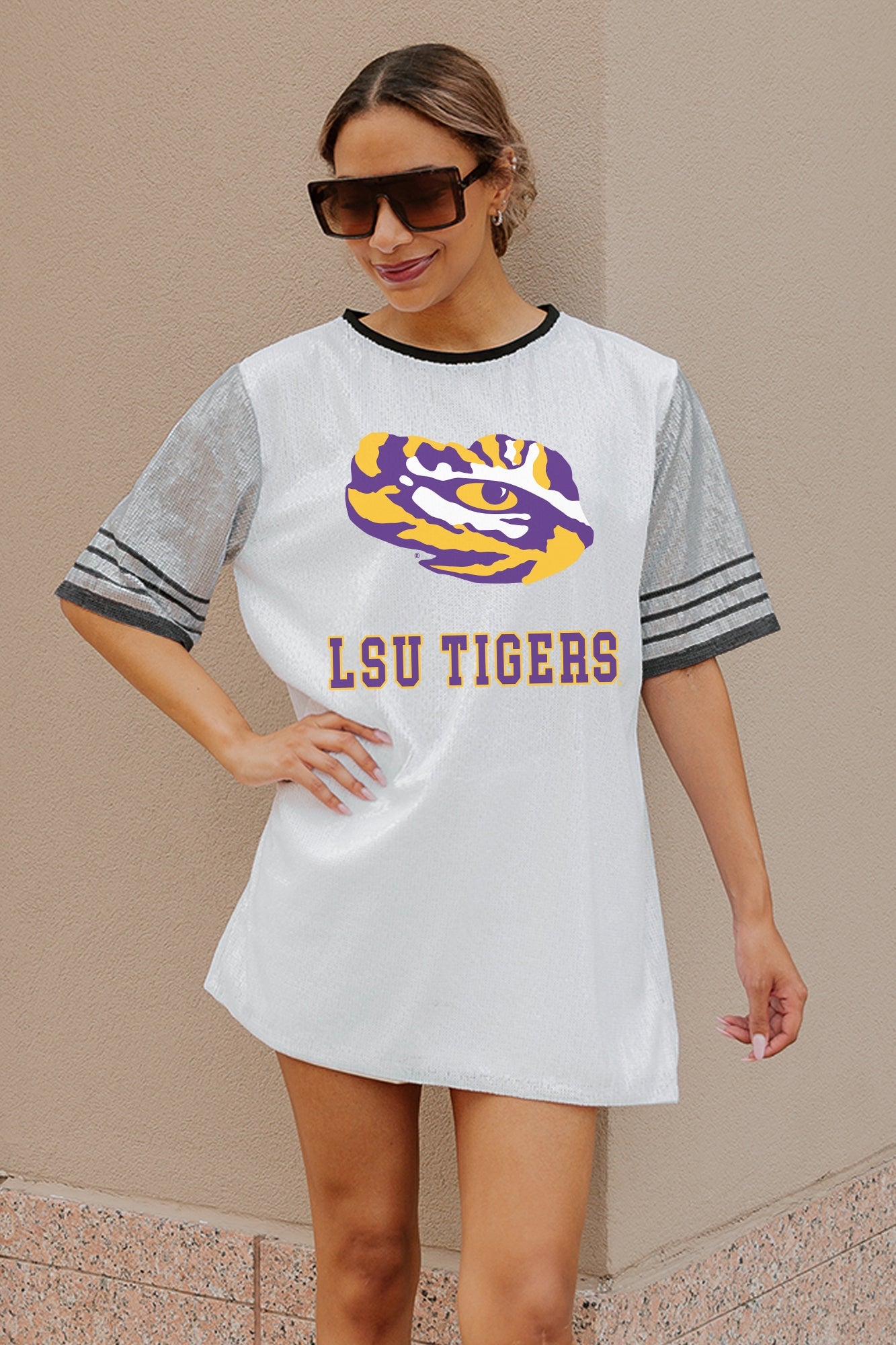 LSU TIGERS BLING IT FULL SEQUIN JERSEY DRESS