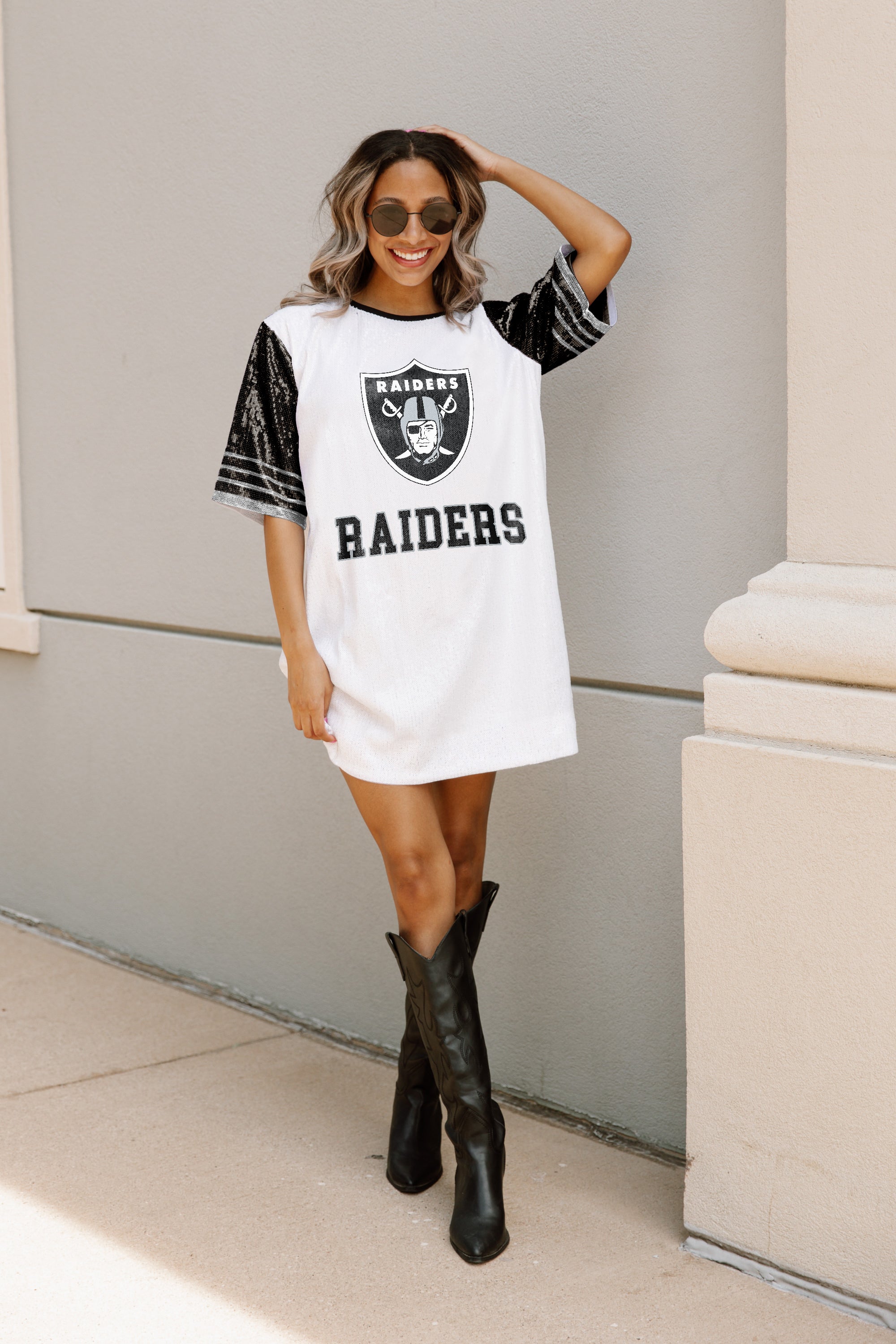 LAS VEGAS RAIDERS CHIC CHAMPS FULL SEQUIN JERSEY DRESS