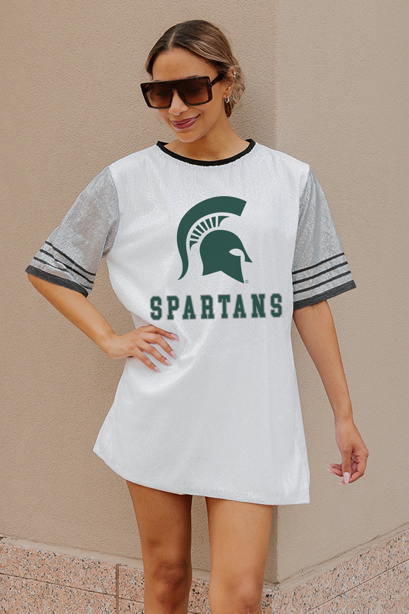 MICHIGAN STATE SPARTANS BLING IT FULL SEQUIN JERSEY DRESS