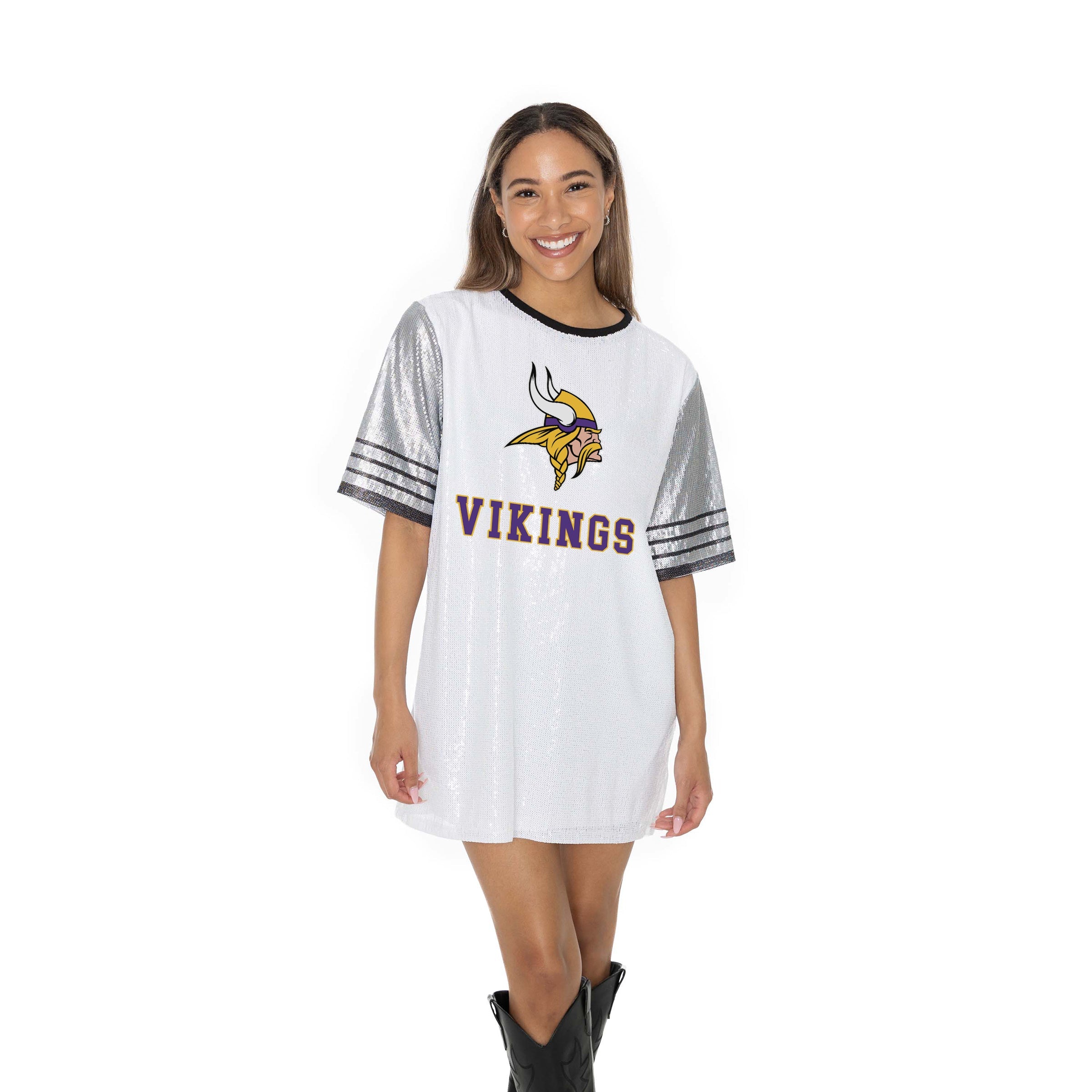 MINNESOTA VIKINGS BLING IT FULL SEQUIN JERSEY DRESS