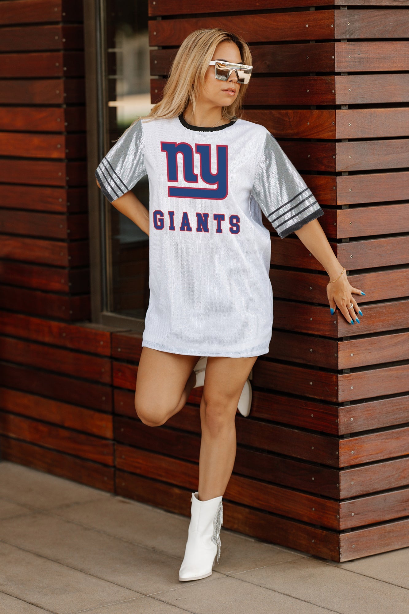 NEW YORK GIANTS BLING IT FULL SEQUIN JERSEY DRESS