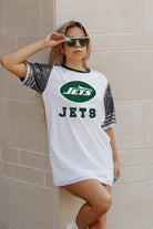 NEW YORK JETS BLING IT FULL SEQUIN JERSEY DRESS