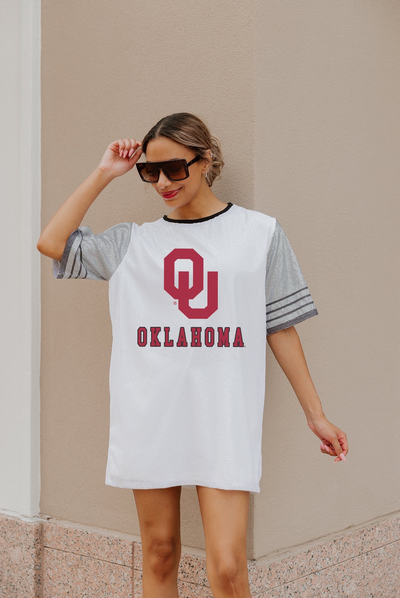 OKLAHOMA SOONERS BLING IT FULL SEQUIN JERSEY DRESS