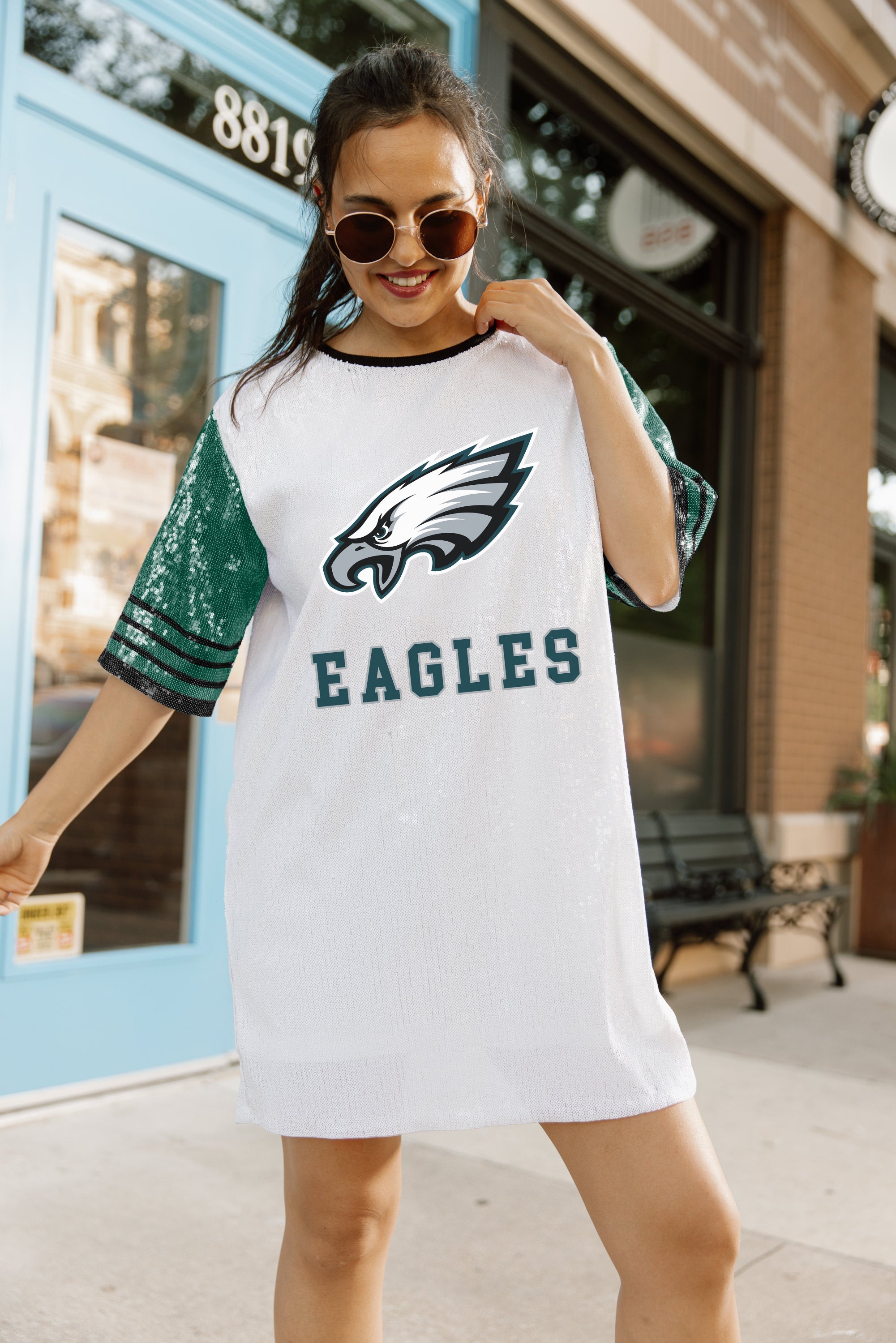 PHILADELPHIA EAGLES CHIC CHAMPS FULL SEQUIN JERSEY DRESS