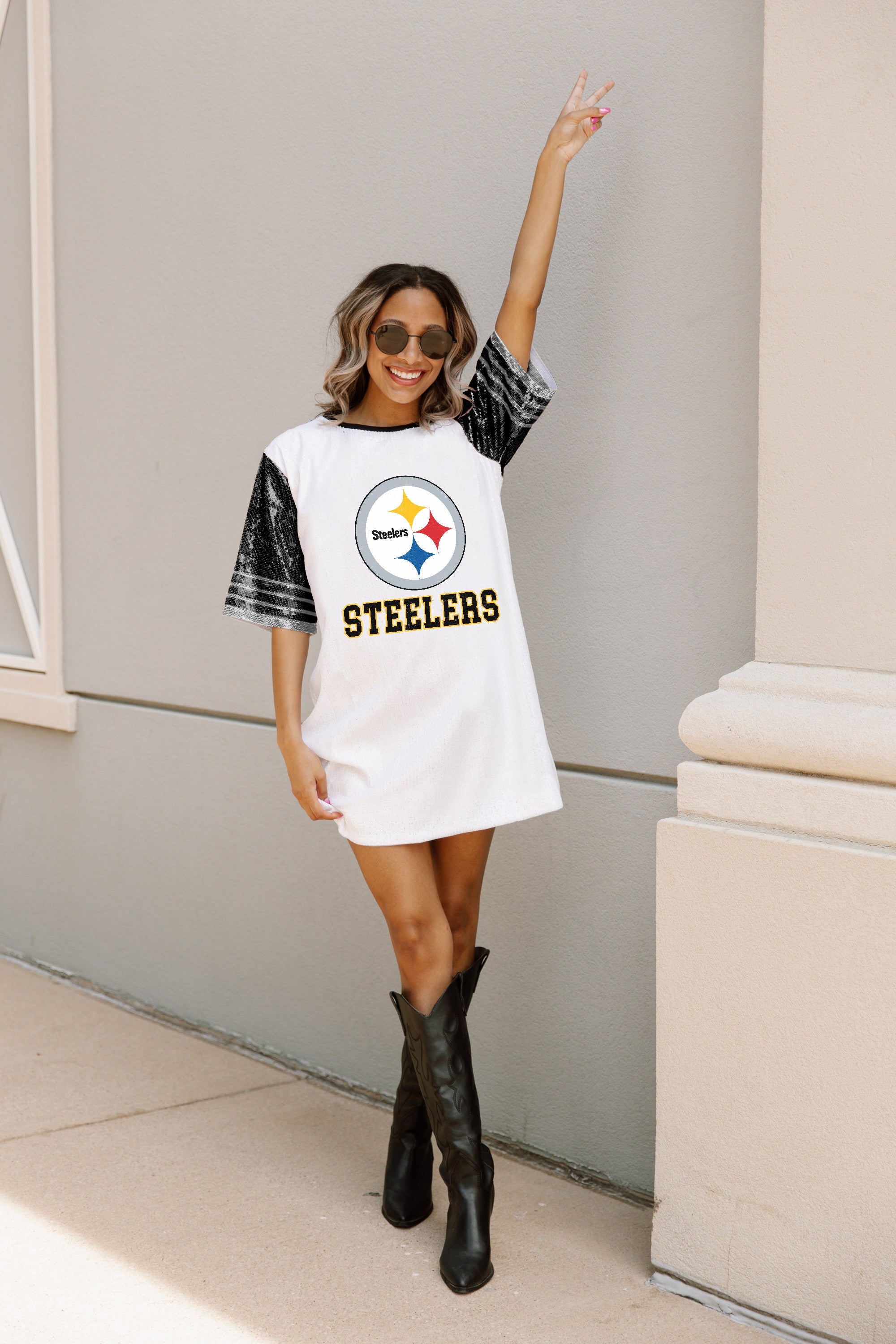 PITTSBURGH STEELERS CHIC CHAMPS FULL SEQUIN JERSEY DRESS