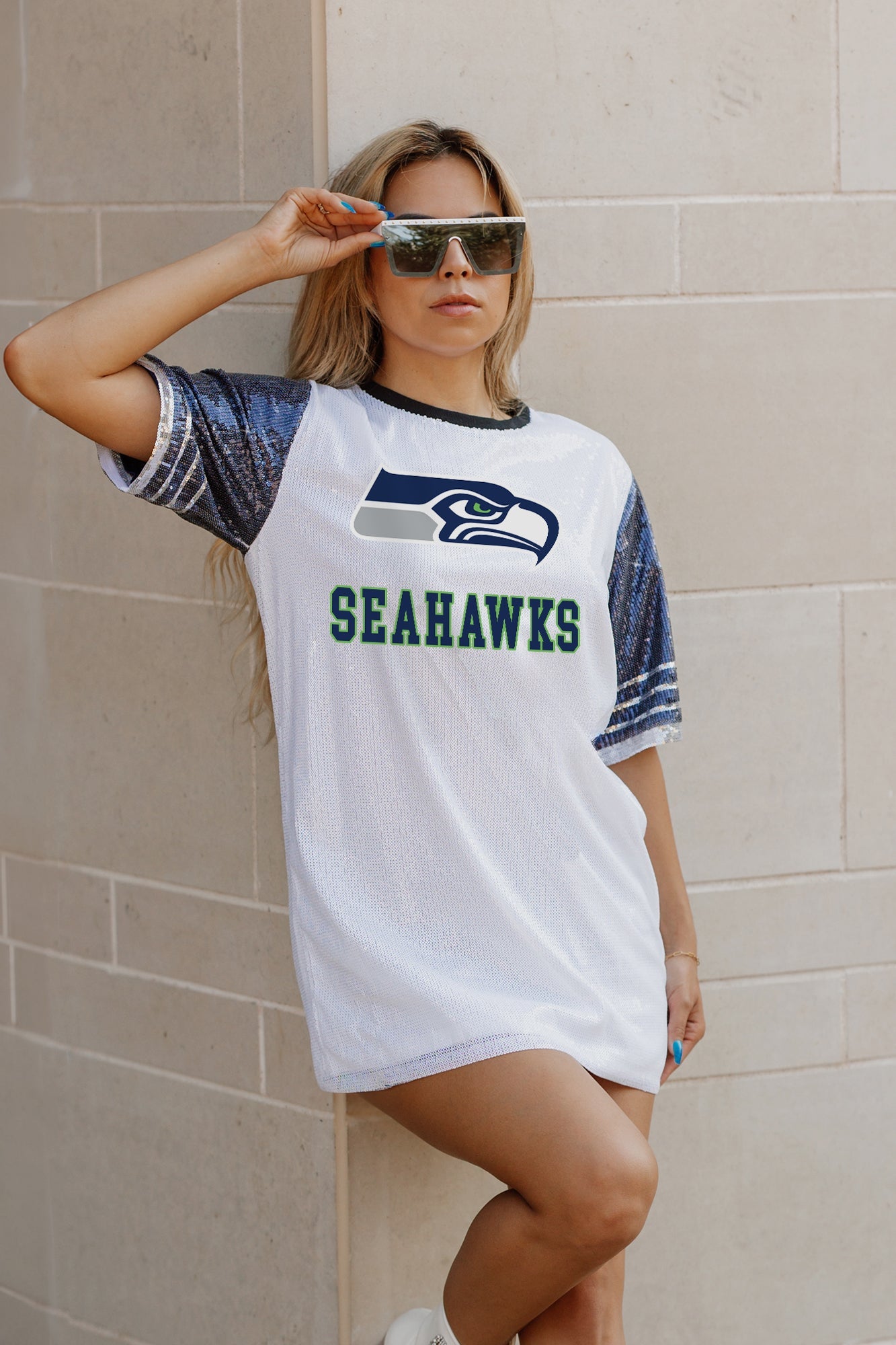 SEATTLE SEAHAWKS BLING IT FULL SEQUIN JERSEY DRESS