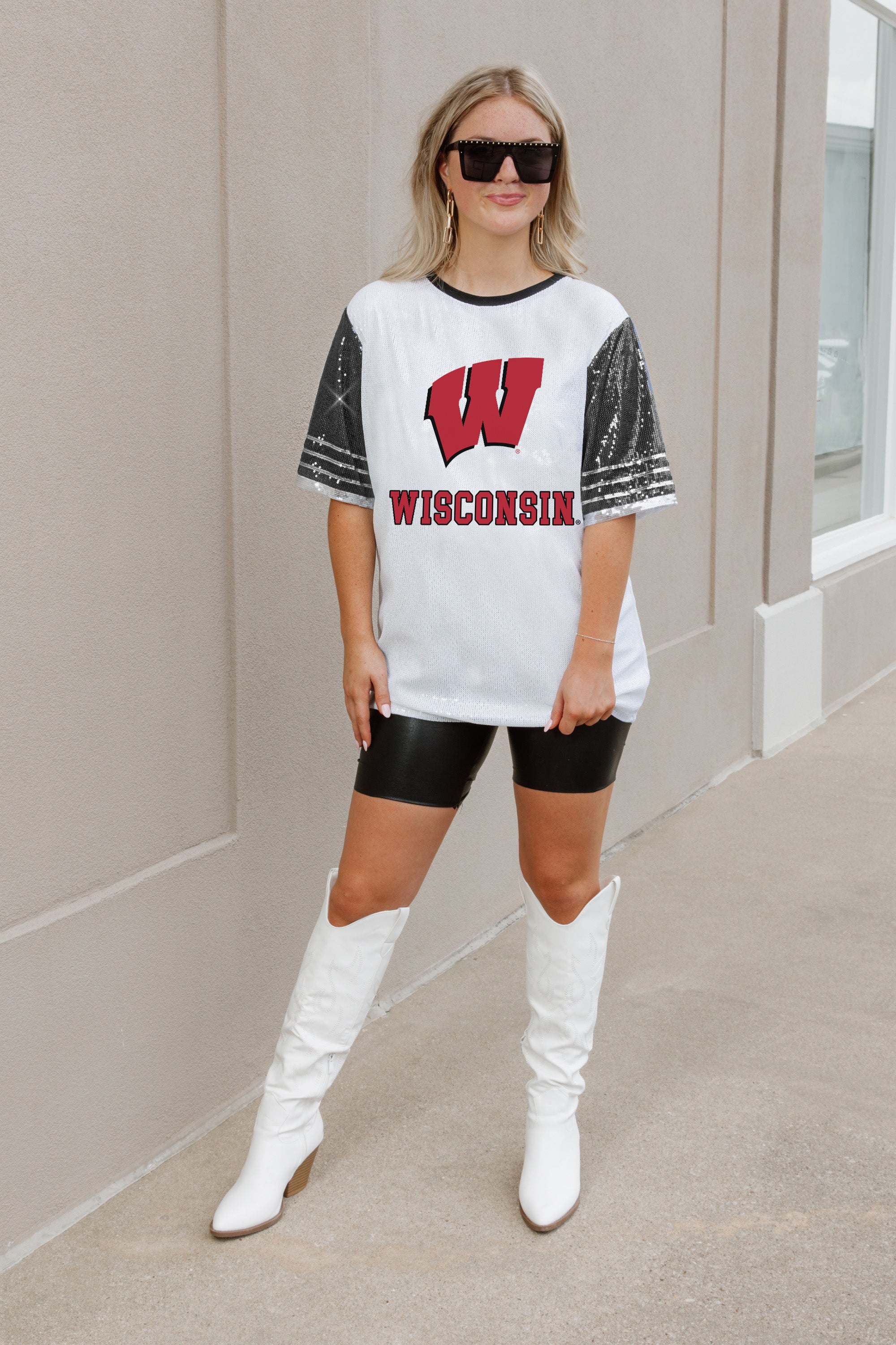 WISCONSIN BADGERS BLING IT FULL SEQUIN JERSEY DRESS