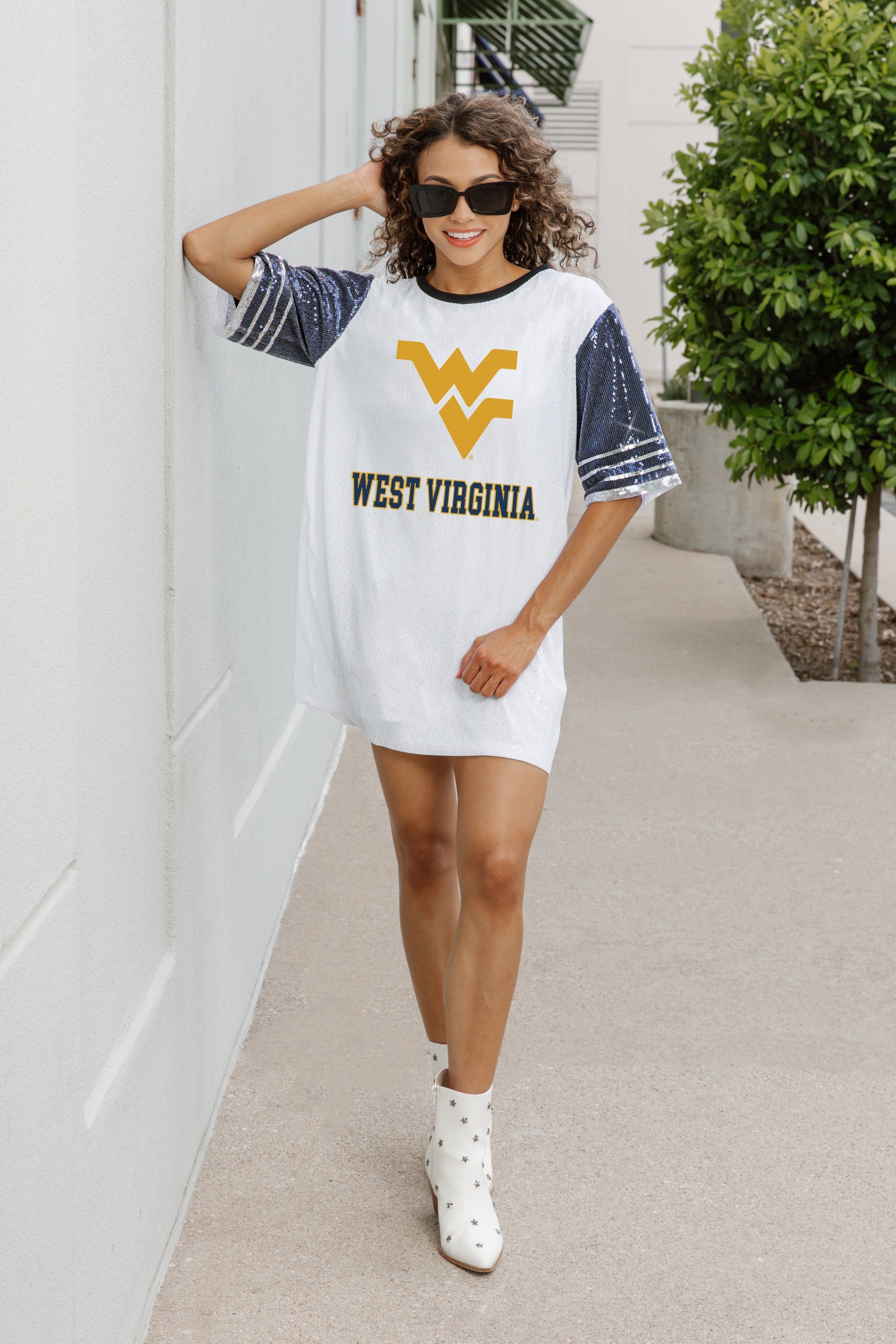 WEST VIRGINIA MOUNTAINEERS BLING IT FULL SEQUIN JERSEY DRESS