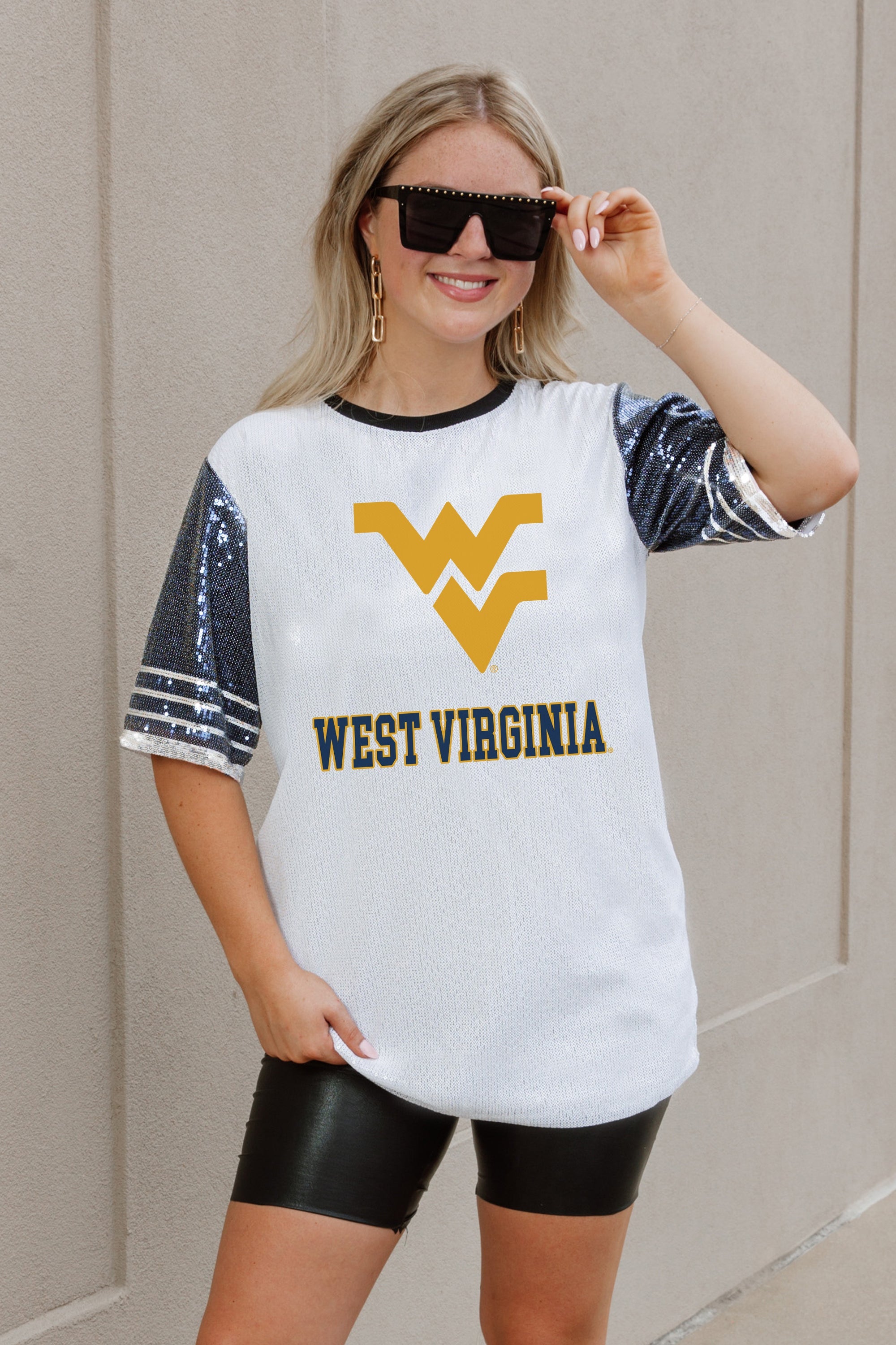 WEST VIRGINIA MOUNTAINEERS BLING IT FULL SEQUIN JERSEY DRESS