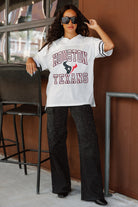 HOUSTON TEXANS A STEP AHEAD SPORTY V-NECK OVERSIZED SIDE SLIT SHORT SLEEVE MESH TOP