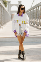 LSU TIGERS VARSITY STRIPES ADULT TEXTURED MIDWEIGHT SNAP JACKET BY MADI PREWETT TROUTT