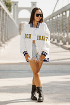 MICHIGAN WOLVERINES VARSITY STRIPES ADULT TEXTURED MIDWEIGHT SNAP JACKET BY MADI PREWETT TROUTT