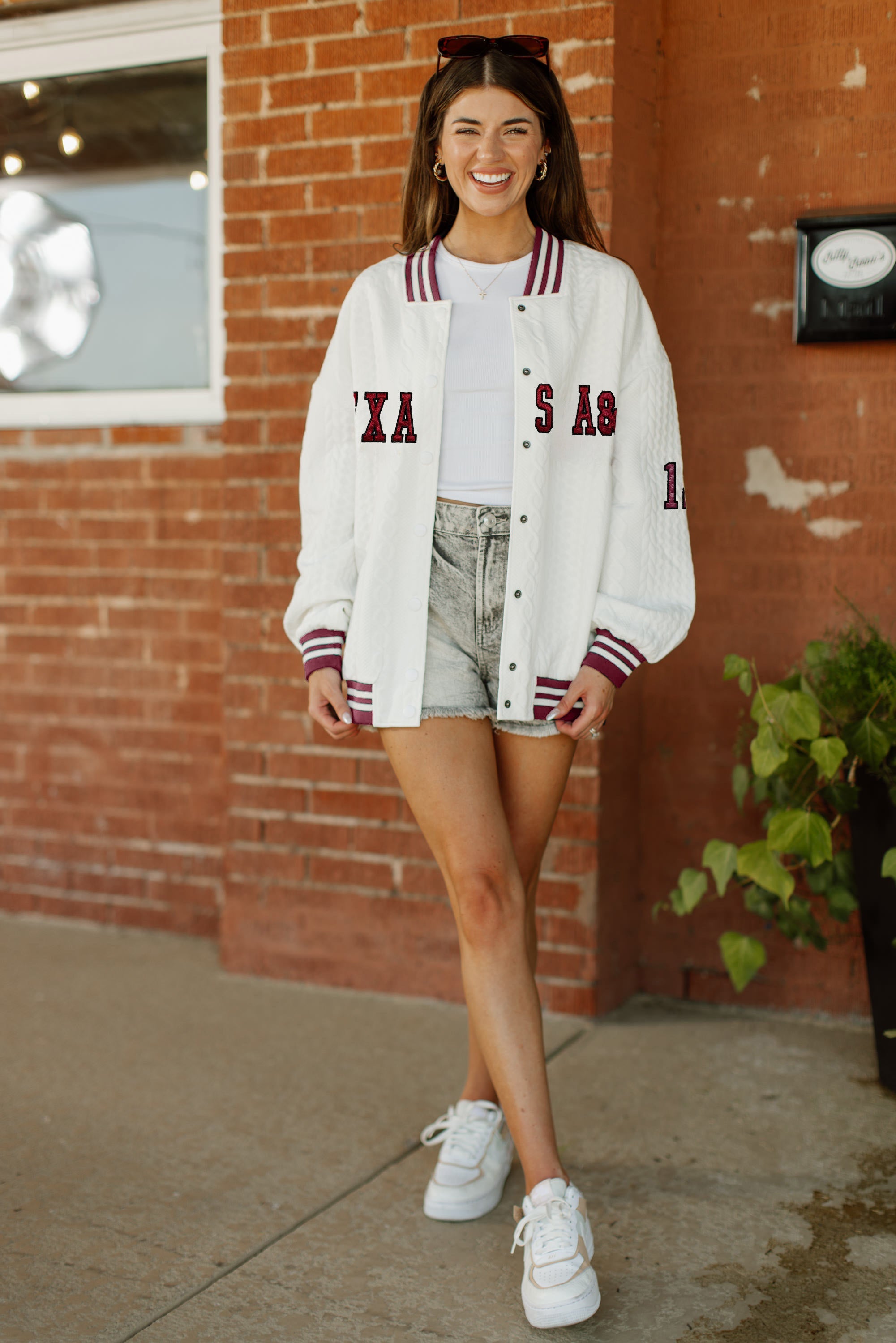 TEXAS A&M AGGIES VARSITY STRIPES ADULT TEXTURED MIDWEIGHT SNAP JACKET BY MADI PREWETT TROUTT