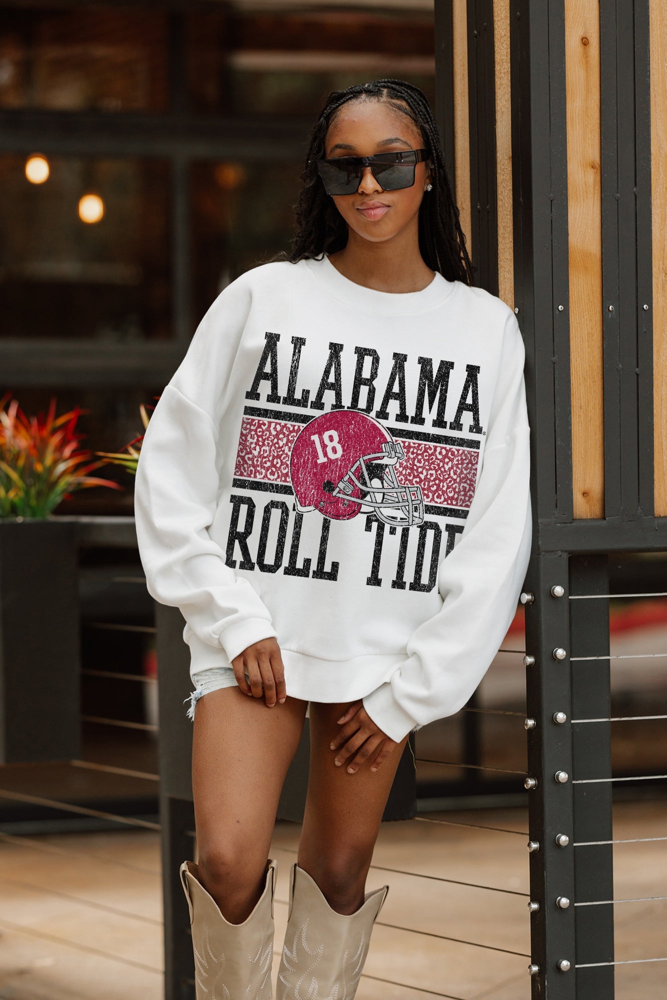 ALABAMA CRIMSON TIDE FAIR CATCH PREMIUM FLEECE DROP SHOULDER CREWNECK PULLOVER