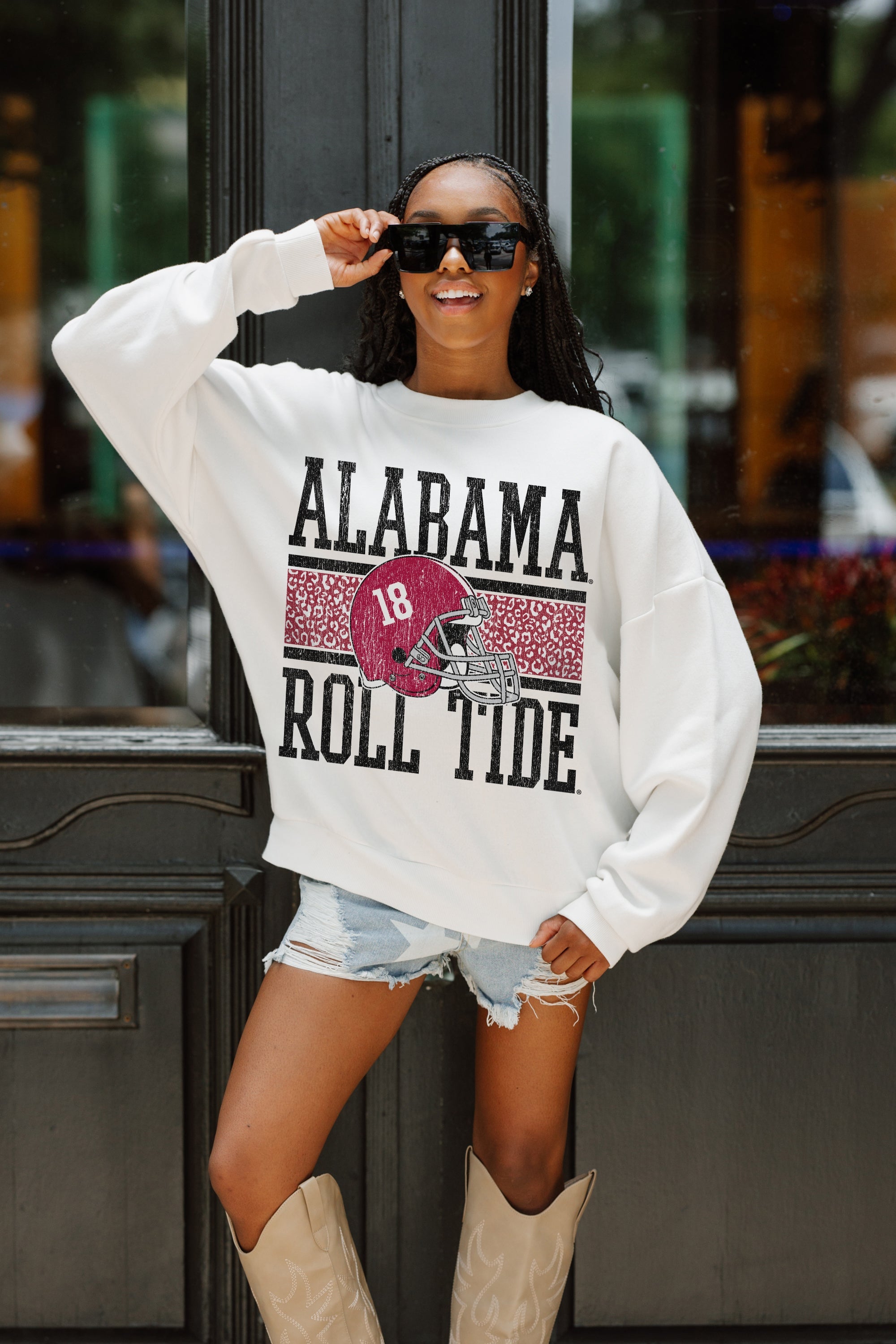 ALABAMA CRIMSON TIDE FAIR CATCH PREMIUM FLEECE DROP SHOULDER CREWNECK PULLOVER