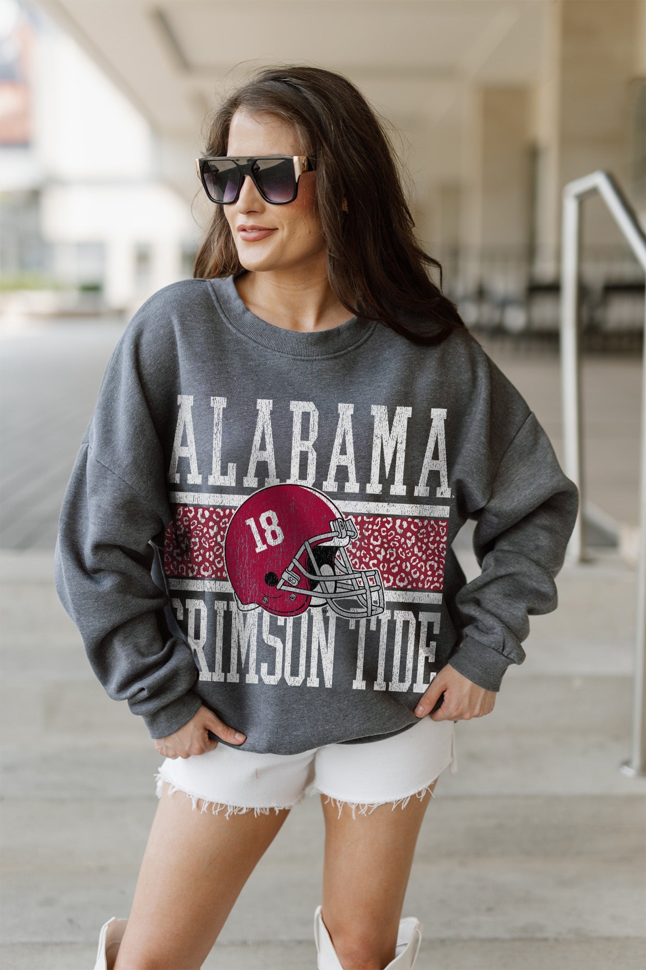 ALABAMA CRIMSON TIDE WILD TAILGATE PREMIUM FLEECE DROP SHOULDER CREWNECK PULLOVER