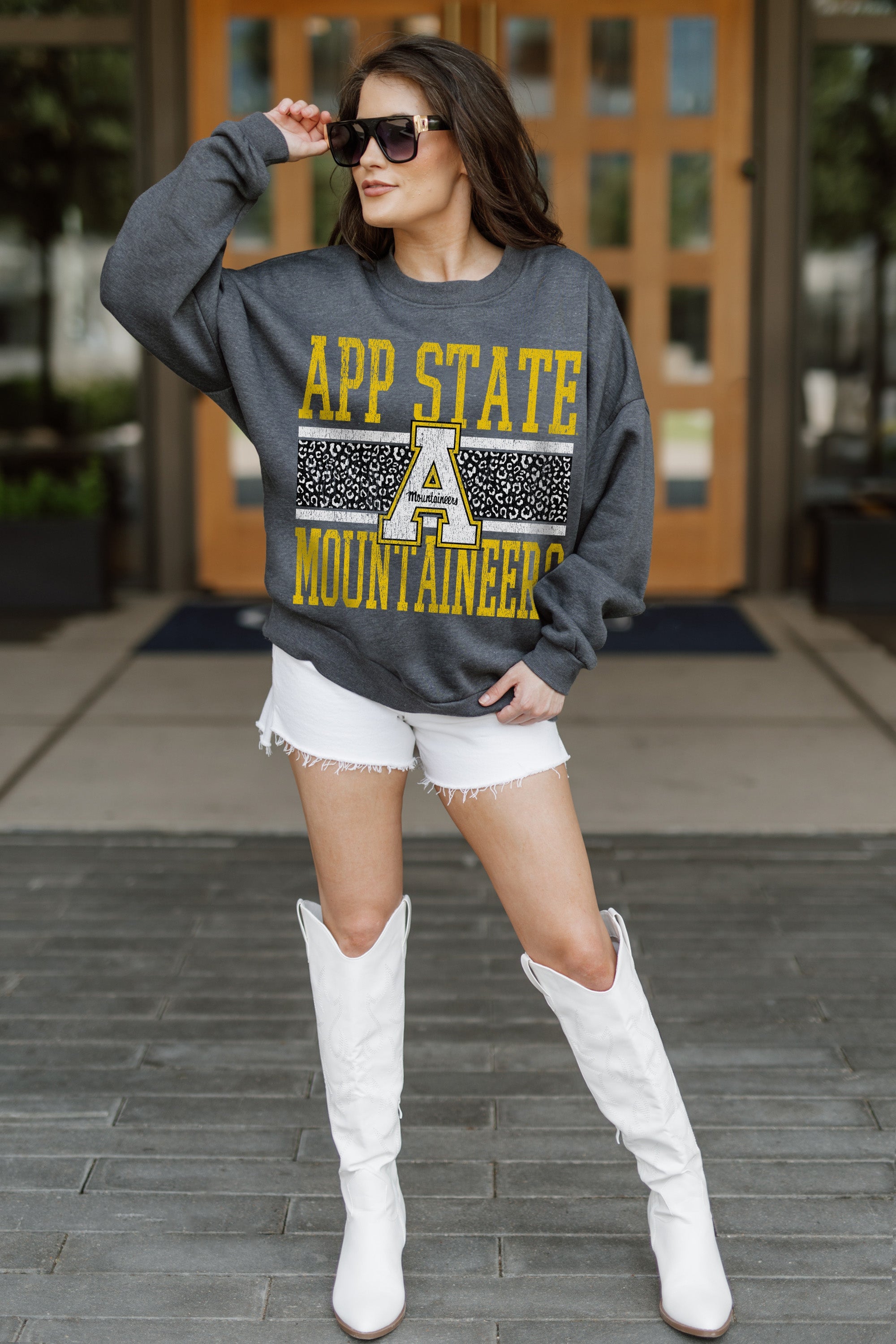 APPALACHIAN STATE MOUNTAINEERS WILD TAILGATE PREMIUM FLEECE DROP SHOULDER CREWNECK PULLOVER