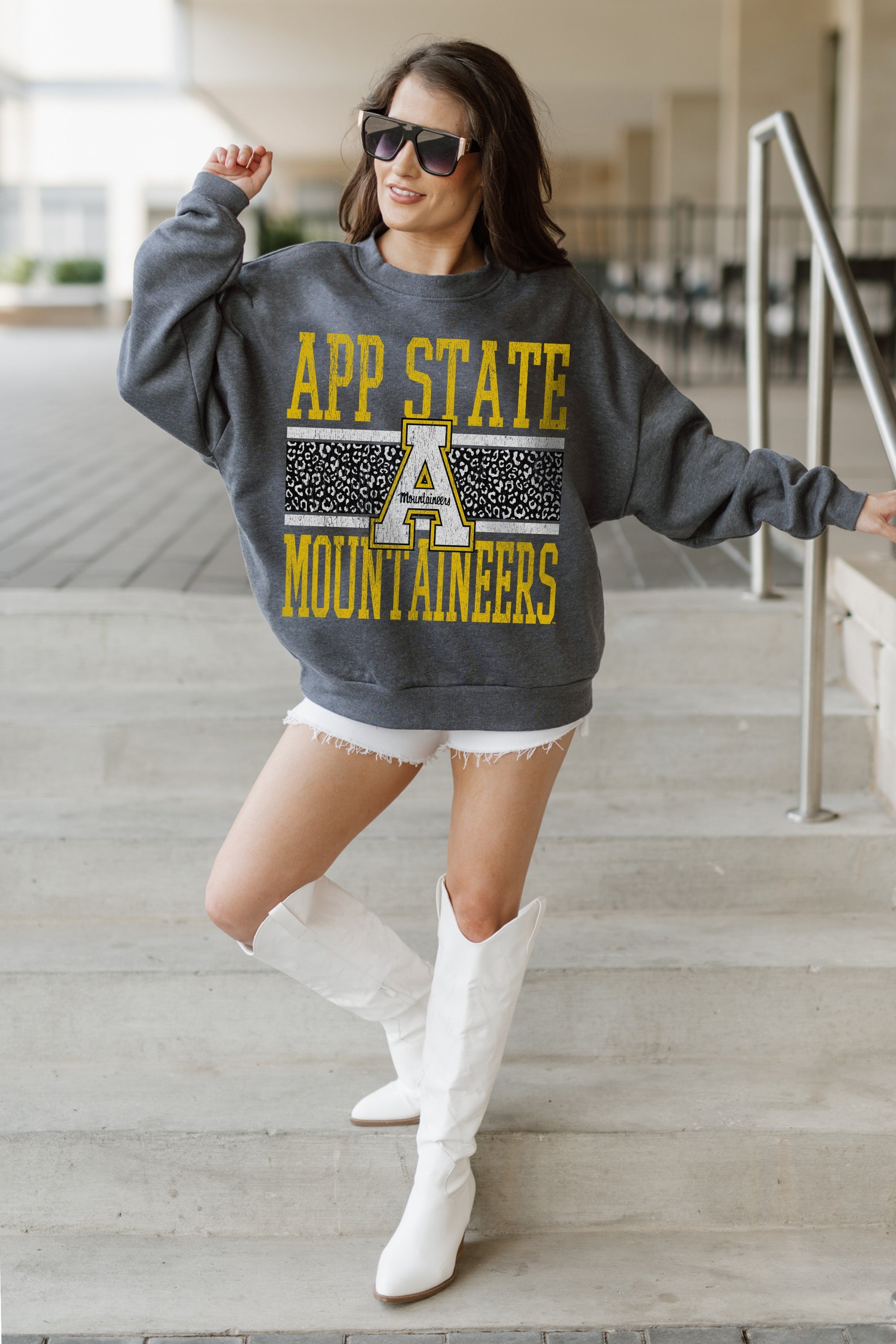 APPALACHIAN STATE MOUNTAINEERS WILD TAILGATE PREMIUM FLEECE DROP SHOULDER CREWNECK PULLOVER