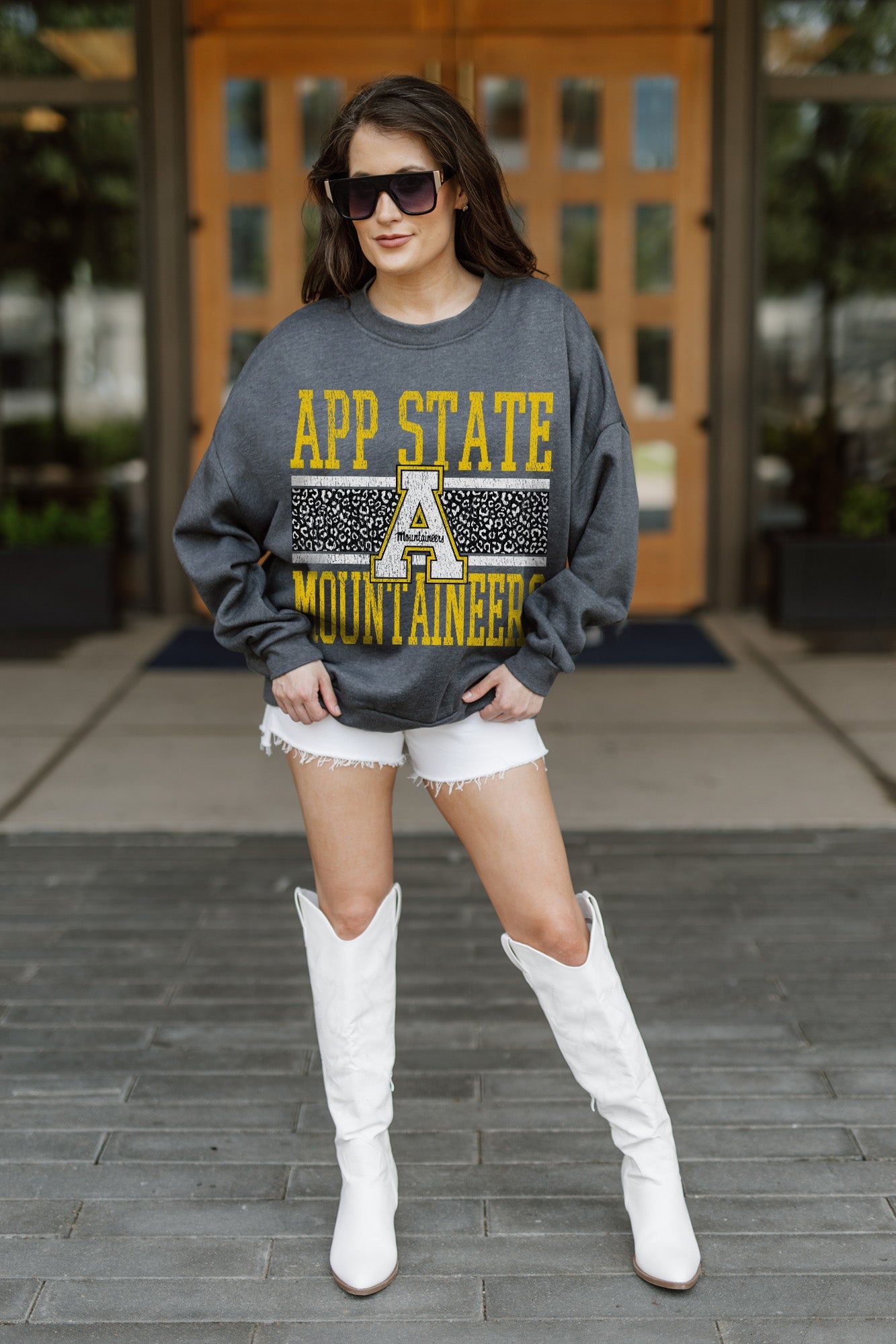 APPALACHIAN STATE MOUNTAINEERS WILD TAILGATE PREMIUM FLEECE DROP SHOULDER CREWNECK PULLOVER