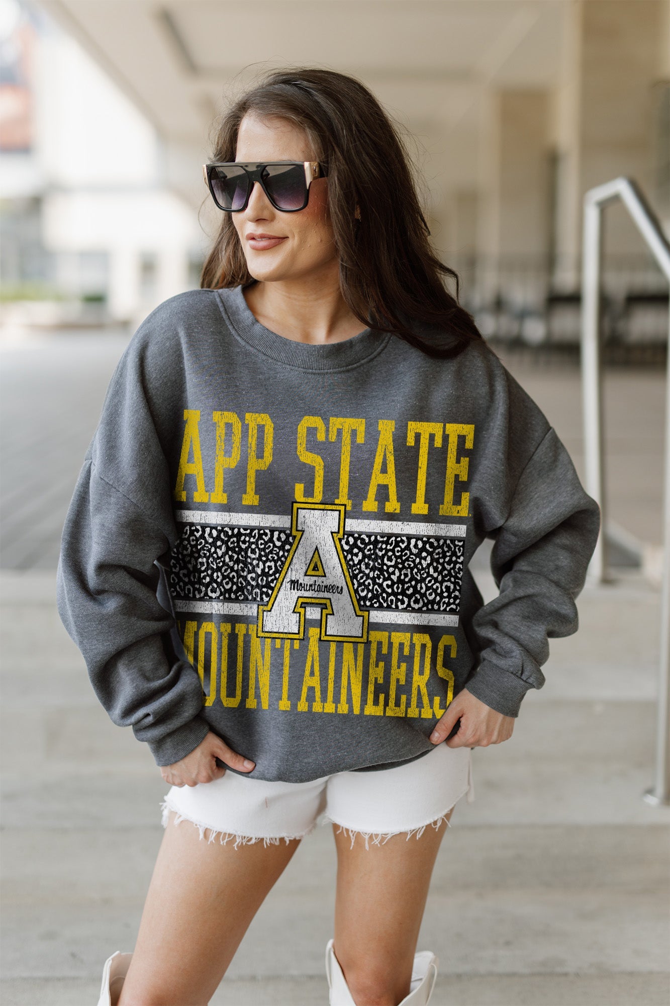 APPALACHIAN STATE MOUNTAINEERS WILD TAILGATE PREMIUM FLEECE DROP SHOULDER CREWNECK PULLOVER