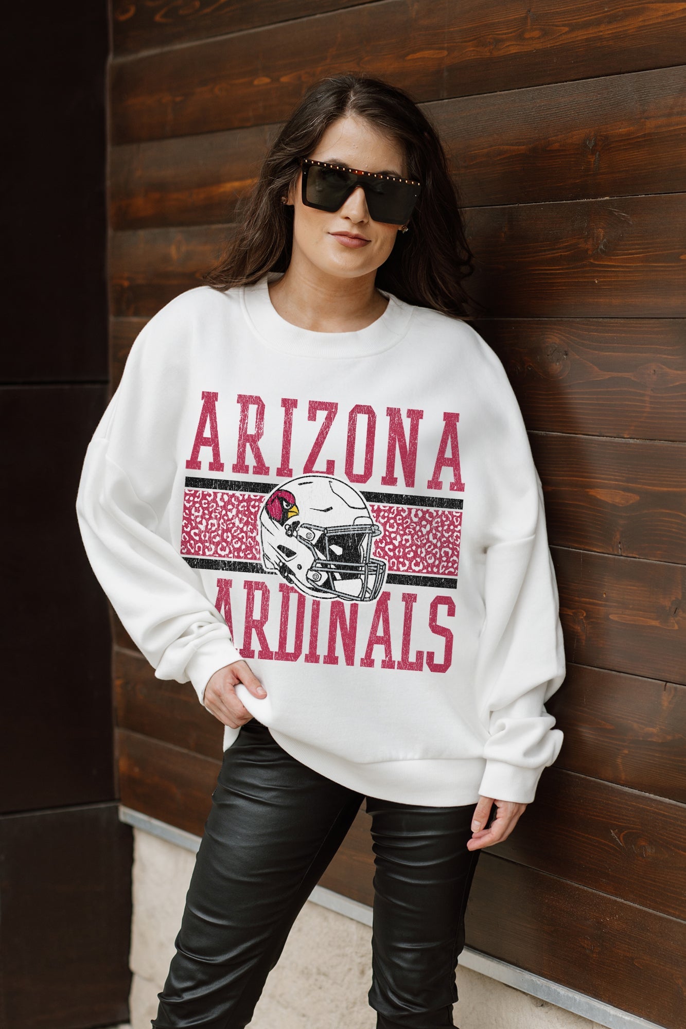 ARIZONA CARDINALS FAIR CATCH PREMIUM FLEECE DROP SHOULDER CREWNECK PULLOVER