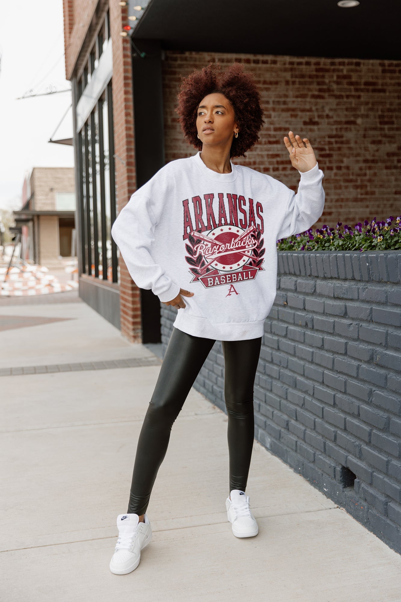 ARKANSAS RAZORBACKS BASES LOADED PREMIUM FLEECE DROP SHOULDER CREWNECK PULLOVER