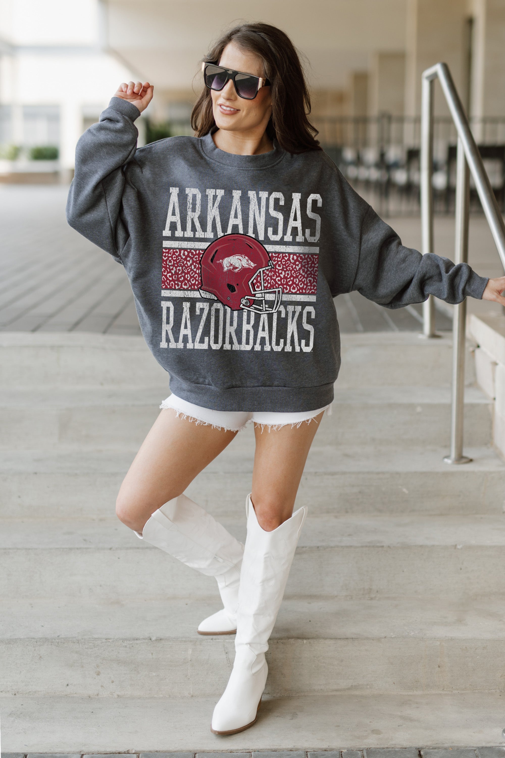 ARKANSAS RAZORBACKS WILD TAILGATE PREMIUM FLEECE DROP SHOULDER CREWNECK PULLOVER