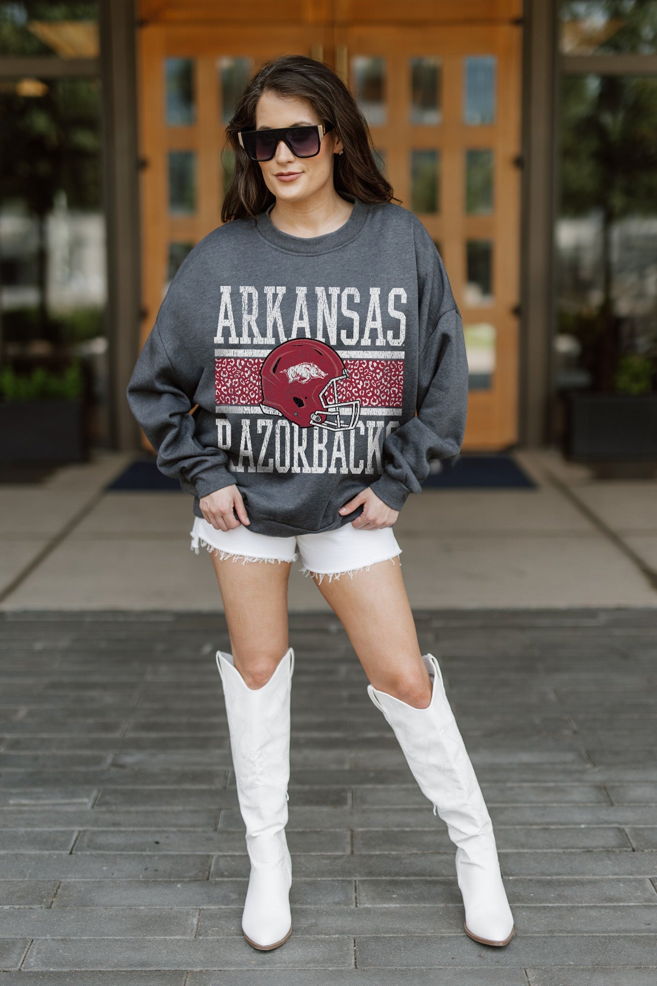 ARKANSAS RAZORBACKS WILD TAILGATE PREMIUM FLEECE DROP SHOULDER CREWNECK PULLOVER