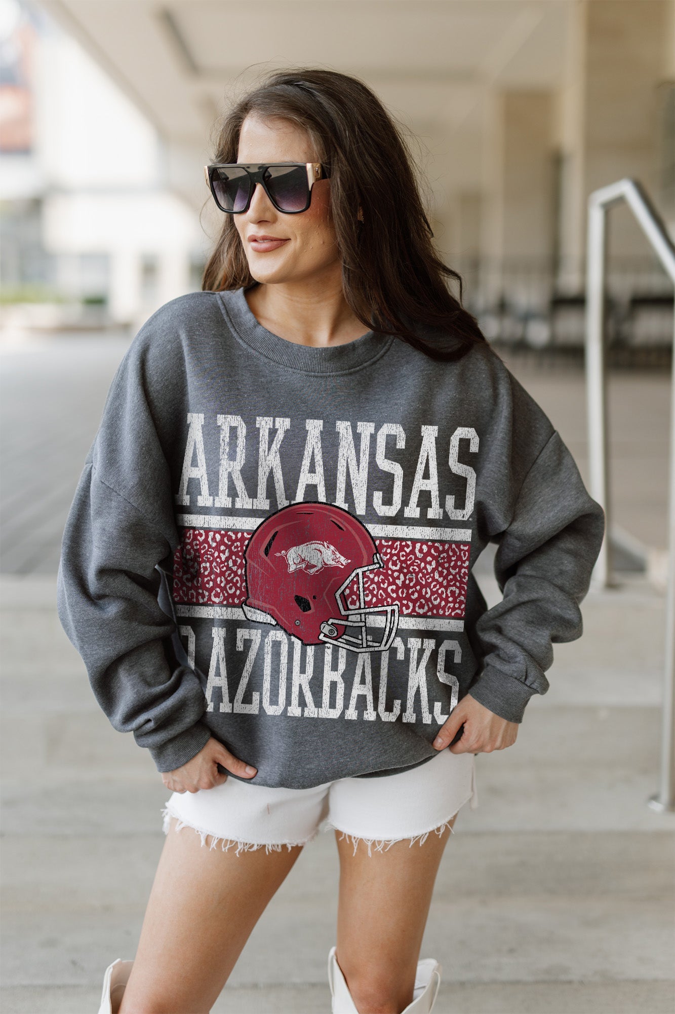 ARKANSAS RAZORBACKS WILD TAILGATE PREMIUM FLEECE DROP SHOULDER CREWNECK PULLOVER