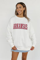 ARKANSAS RAZORBACKS ALL-STAR APPEAL PREMIUM FLEECE DROP SHOULDER CREWNECK PULLOVER BY MADI PREWETT TROUTT