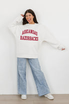 ARKANSAS RAZORBACKS ALL-STAR STYLE PREMIUM FLEECE DROP SHOULDER CREWNECK PULLOVER BY MADI PREWETT TROUTT