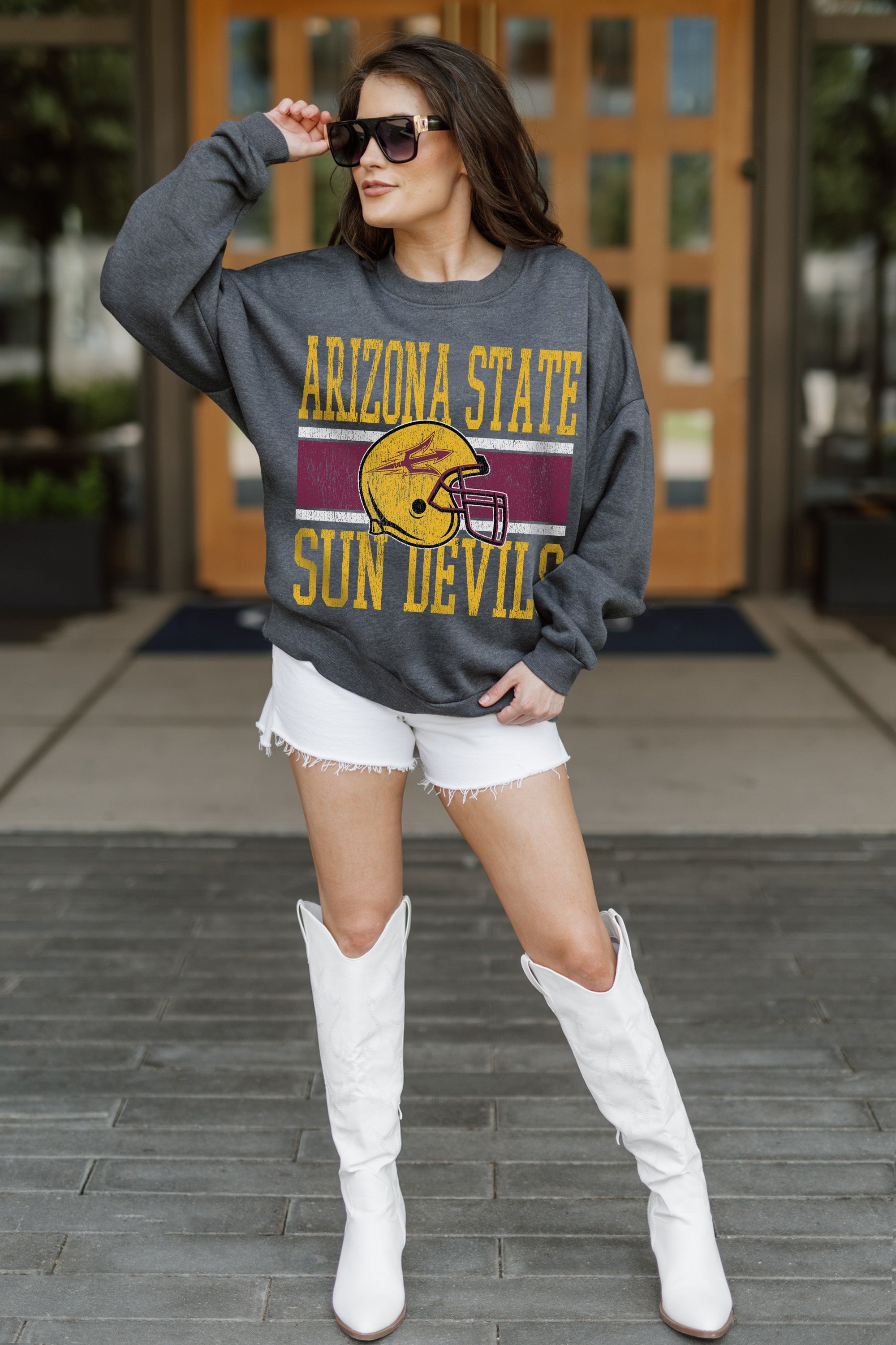 ARIZONA STATE SUN DEVILS WILD TAILGATE PREMIUM FLEECE DROP SHOULDER CREWNECK PULLOVER