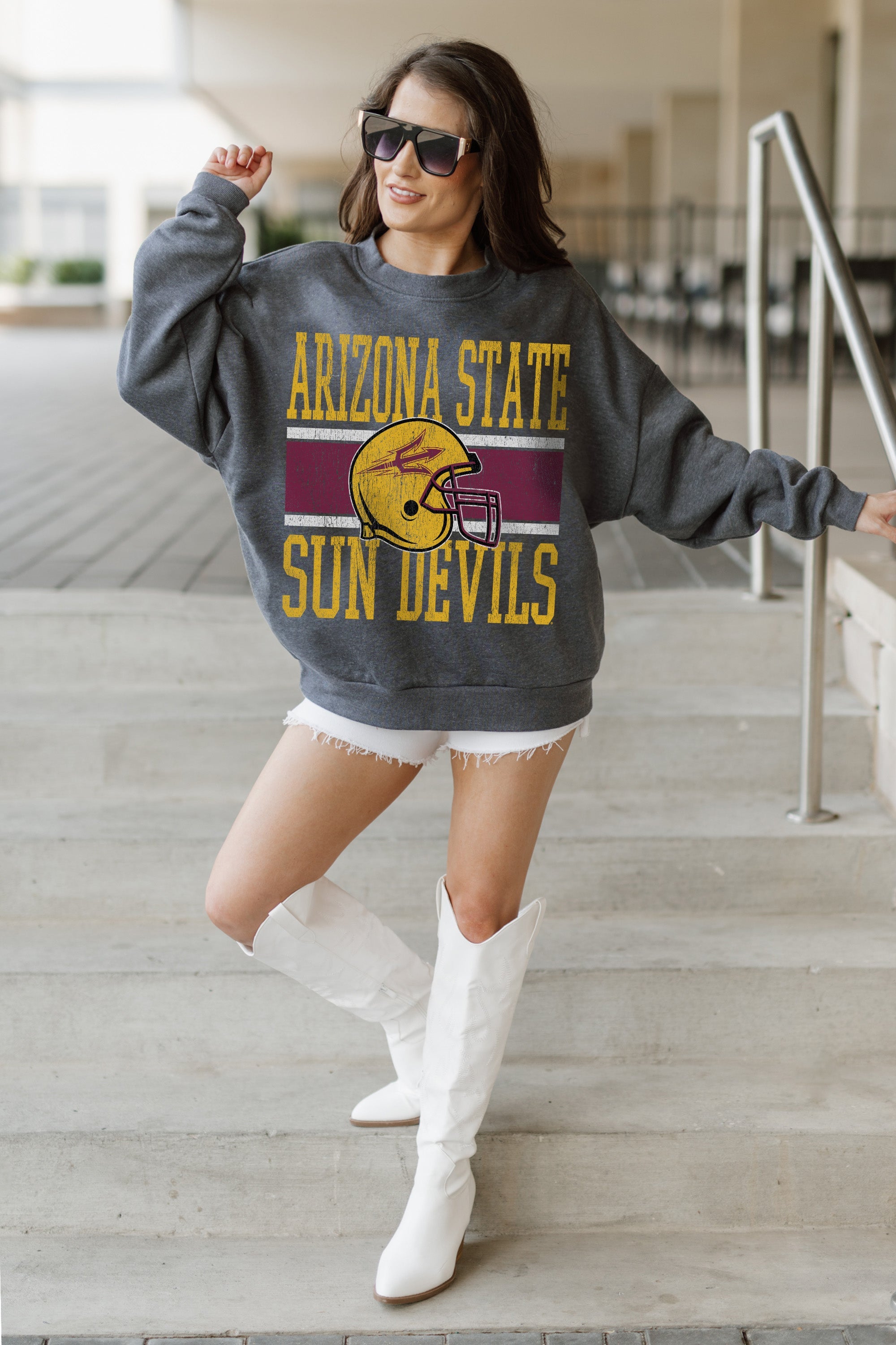 ARIZONA STATE SUN DEVILS WILD TAILGATE PREMIUM FLEECE DROP SHOULDER CREWNECK PULLOVER