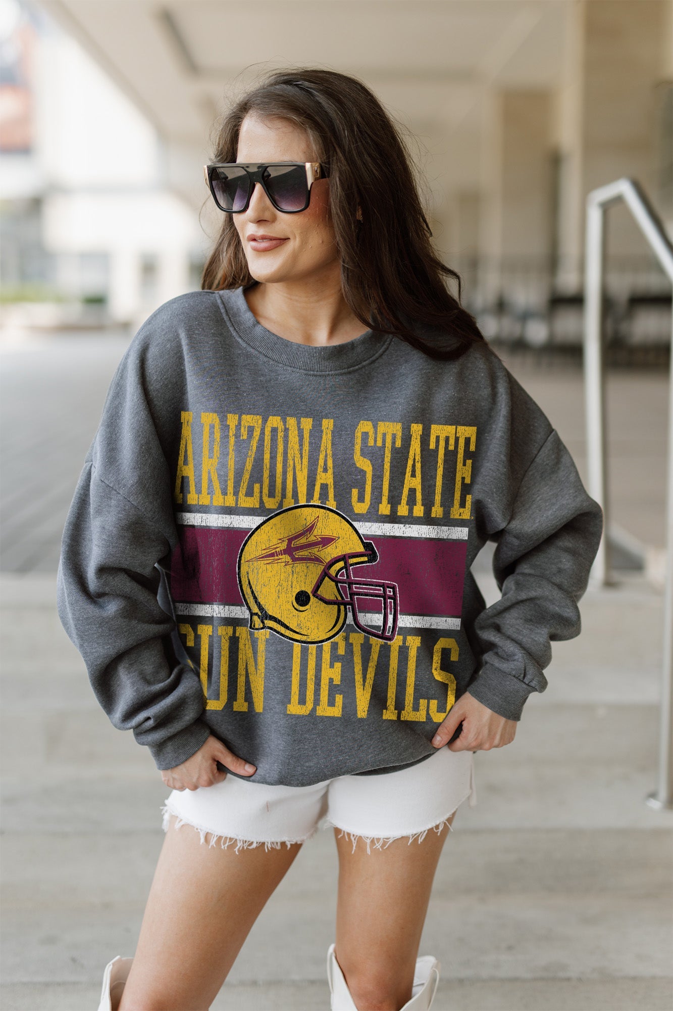 ARIZONA STATE SUN DEVILS WILD TAILGATE PREMIUM FLEECE DROP SHOULDER CREWNECK PULLOVER