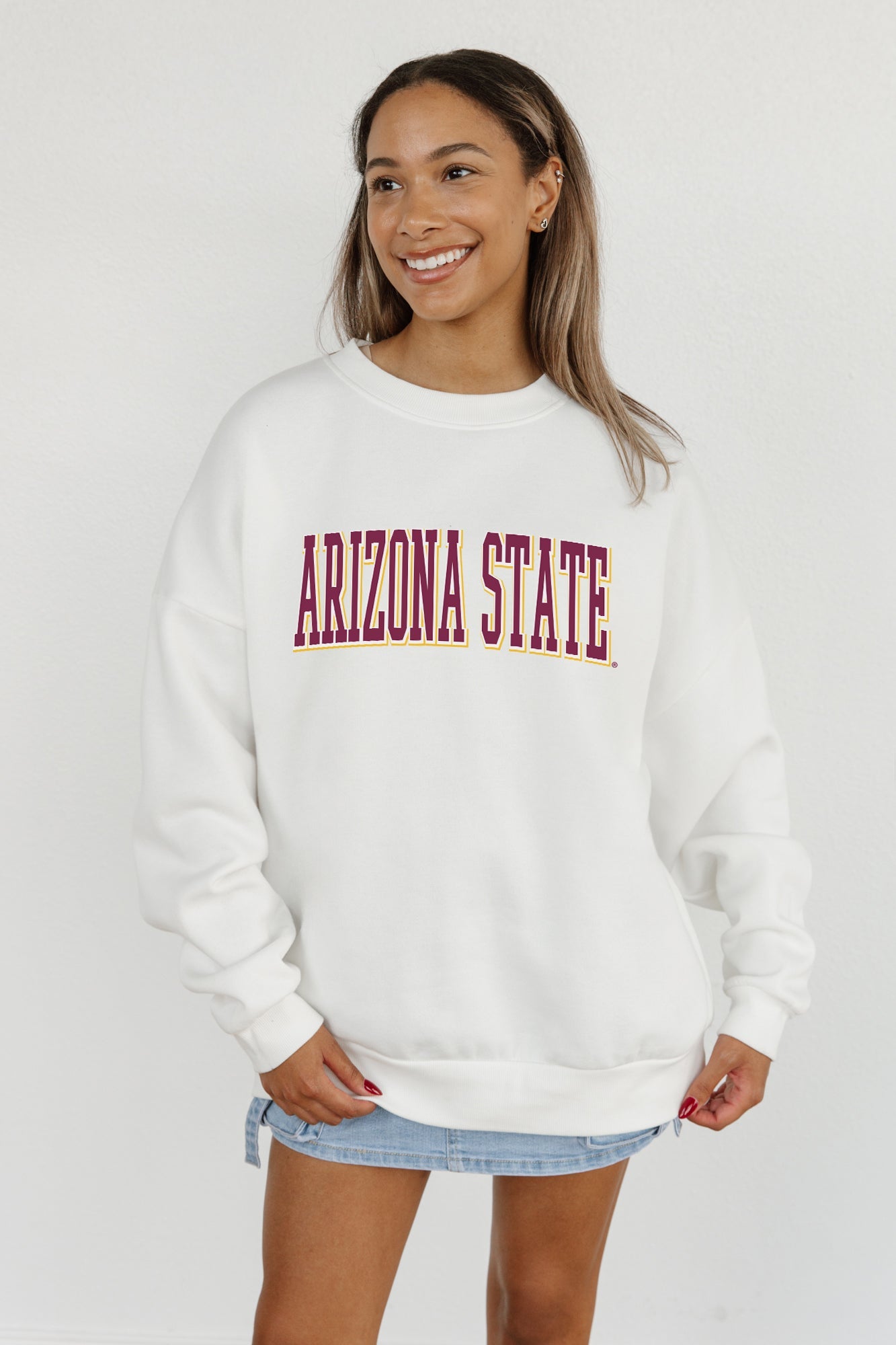 ARIZONA STATE SUN DEVILS ALL-STAR APPEAL PREMIUM FLEECE DROP SHOULDER CREWNECK PULLOVER BY MADI PREWETT TROUTT