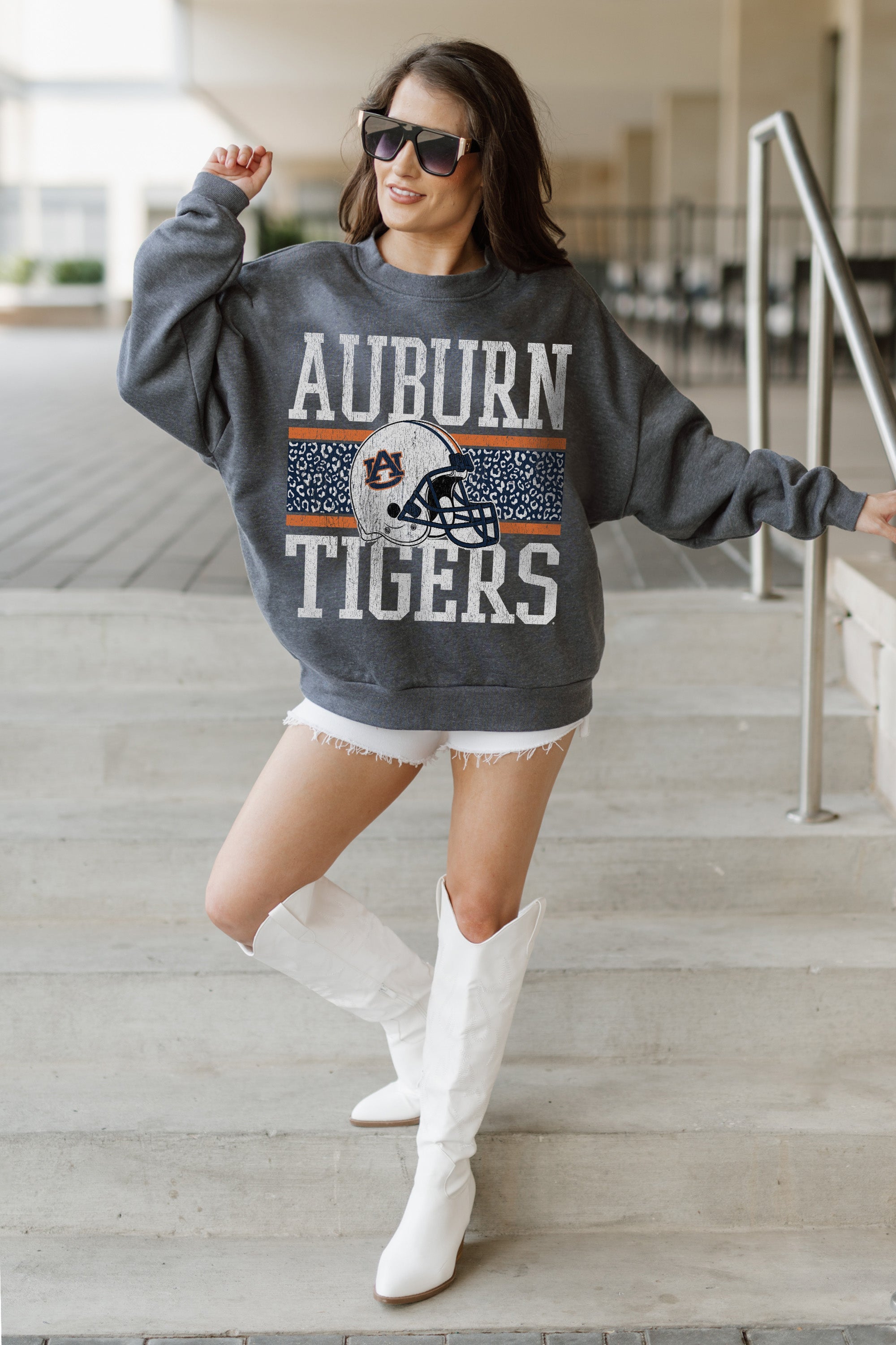 AUBURN TIGERS WILD TAILGATE PREMIUM FLEECE DROP SHOULDER CREWNECK PULLOVER