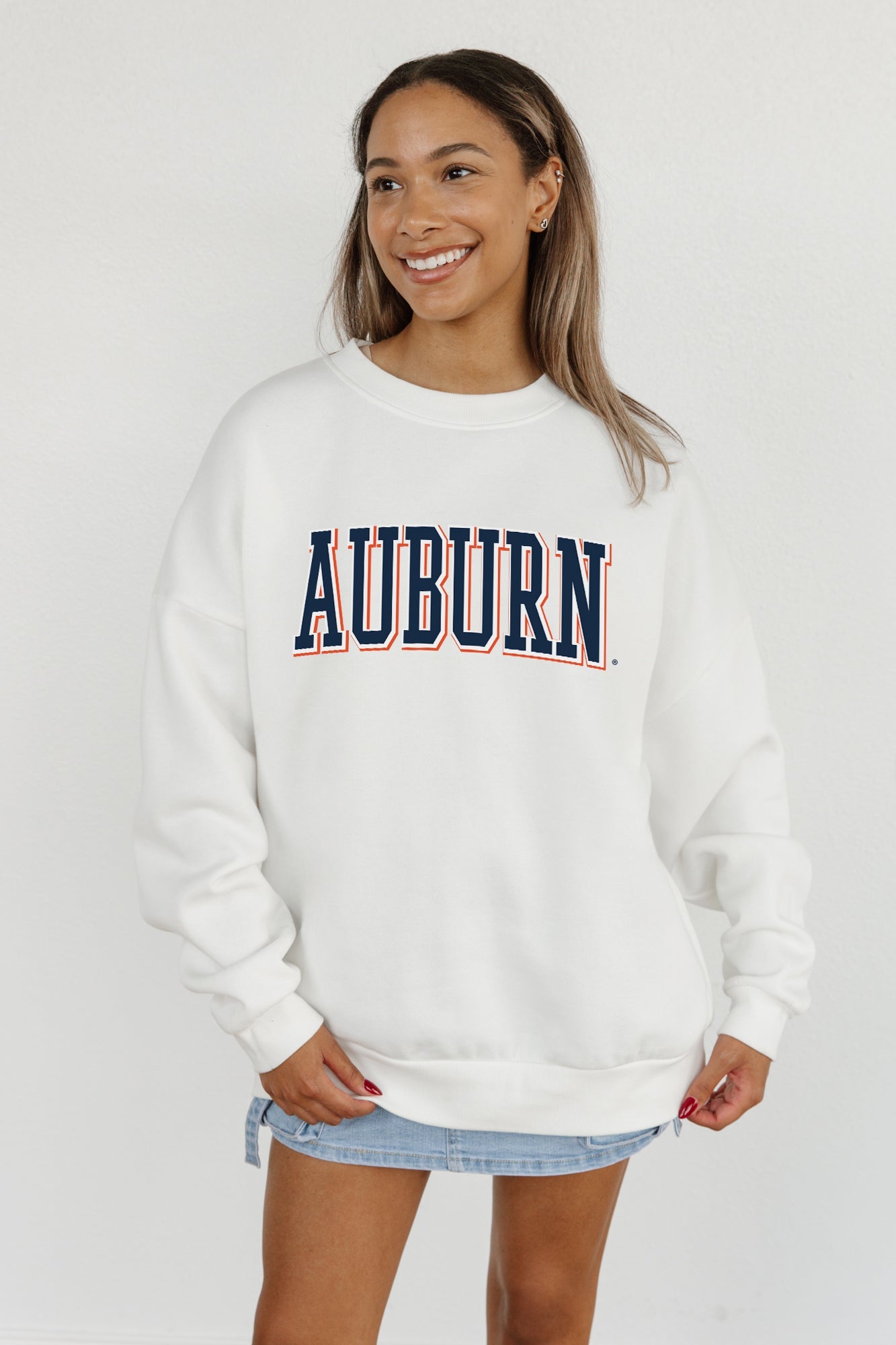 AUBURN TIGERS ALL-STAR APPEAL PREMIUM FLEECE DROP SHOULDER CREWNECK PULLOVER BY MADI PREWETT TROUTT