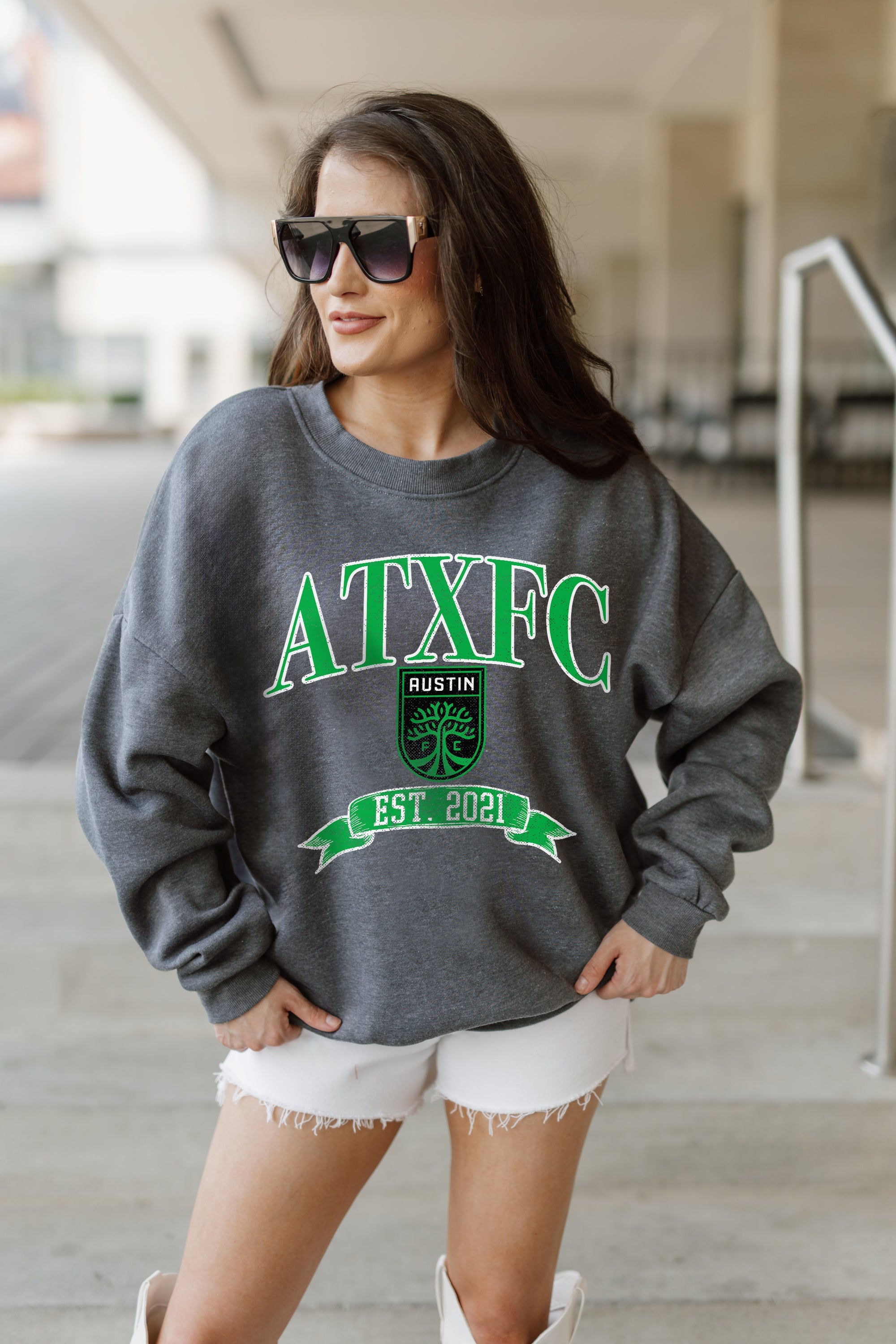 AUSTIN FC SEAL THE DEAL PREMIUM FLEECE DROP SHOULDER CREWNECK PULLOVER