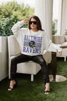 BALTIMORE RAVENS FAIR CATCH PREMIUM FLEECE DROP SHOULDER CREWNECK PULLOVER