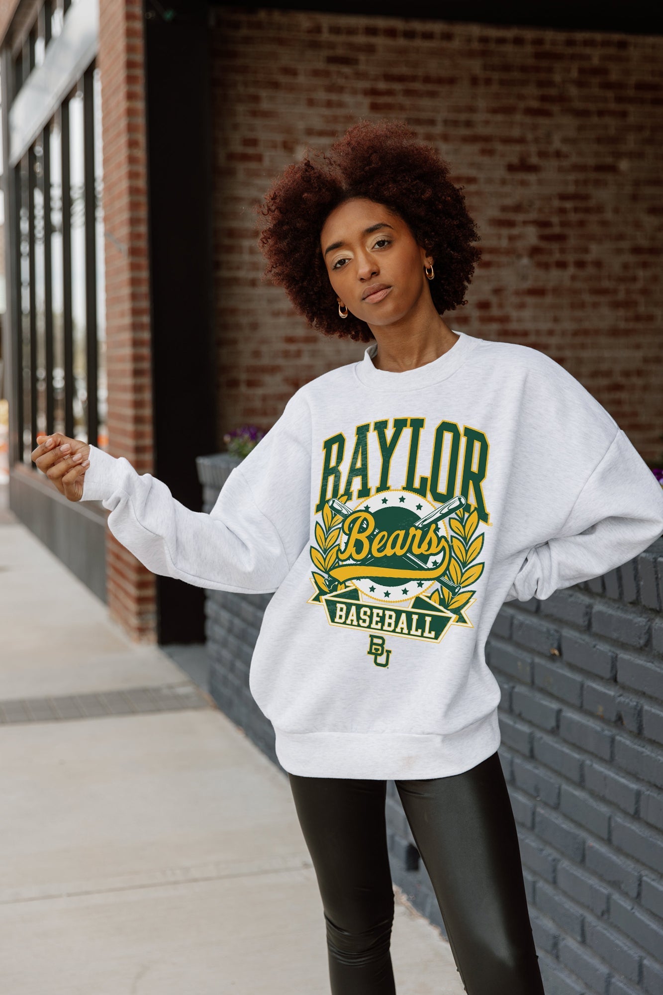 BAYLOR BEARS BASES LOADED PREMIUM FLEECE DROP SHOULDER CREWNECK PULLOVER