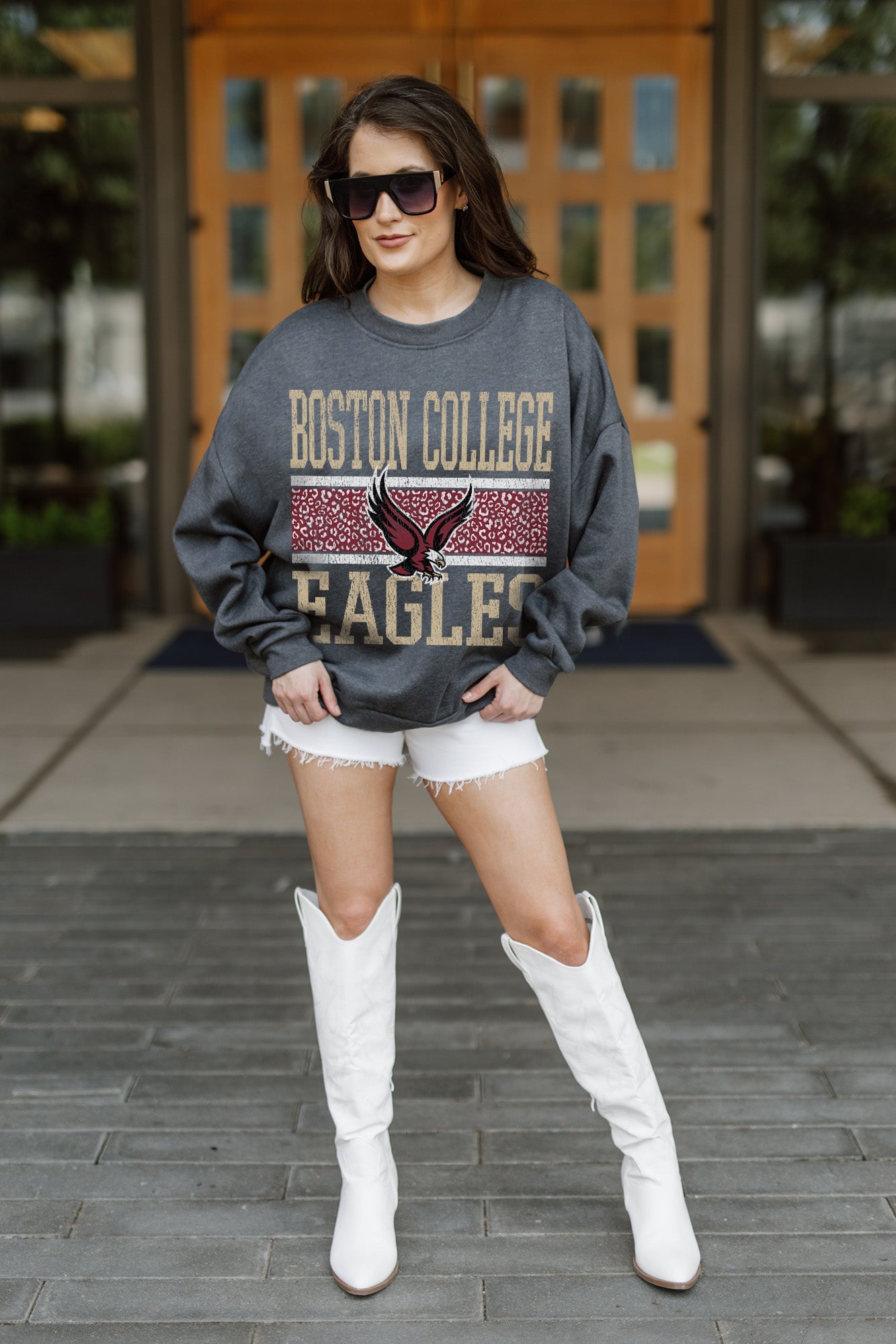 BOSTON COLLEGE EAGLES WILD TAILGATE PREMIUM FLEECE DROP SHOULDER CREWNECK PULLOVER