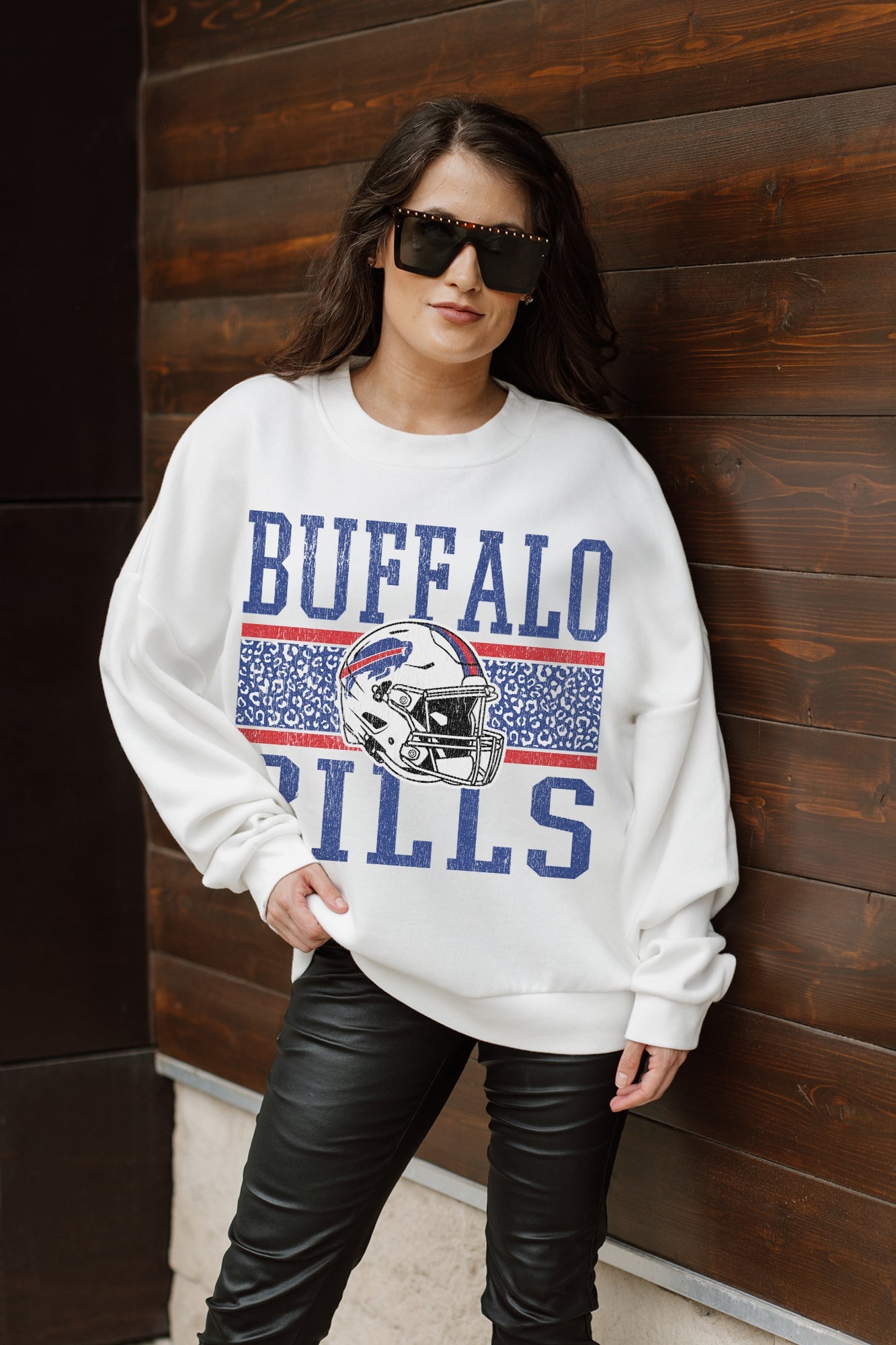 BUFFALO BILLS FAIR CATCH PREMIUM FLEECE DROP SHOULDER CREWNECK PULLOVER